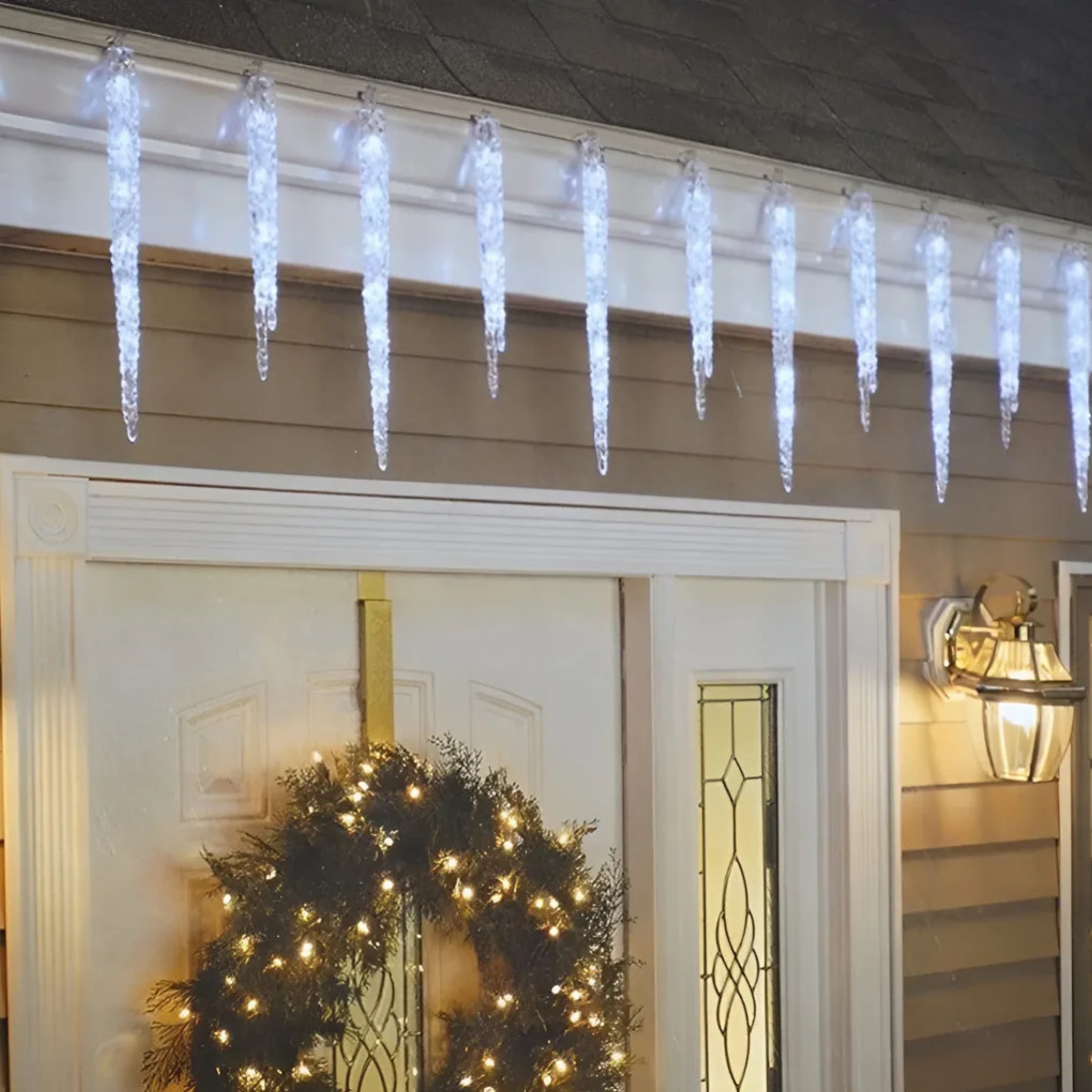 Blue industrial string icicle outdoor string lights — Solar