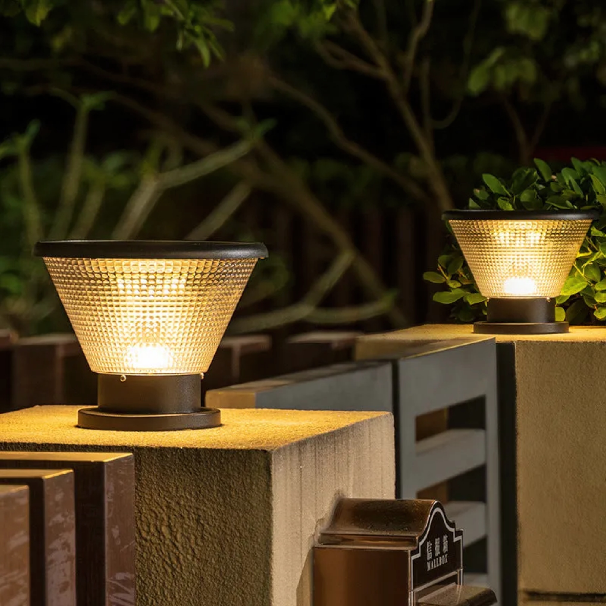 Black acrylic square outdoor post lights - minimalist