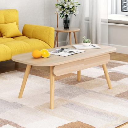Minimalist solid 2-drawer coffee tables in wood — White