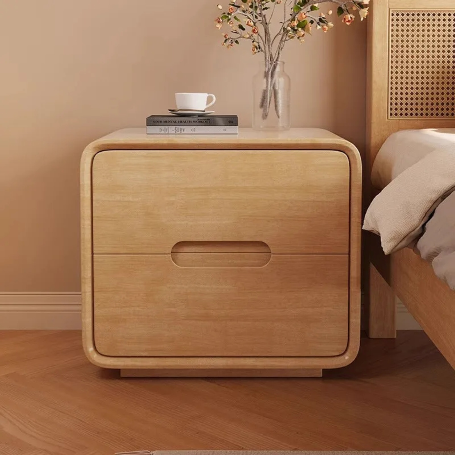 Minimalist 2-drawer solid natural nightstands, Lighom