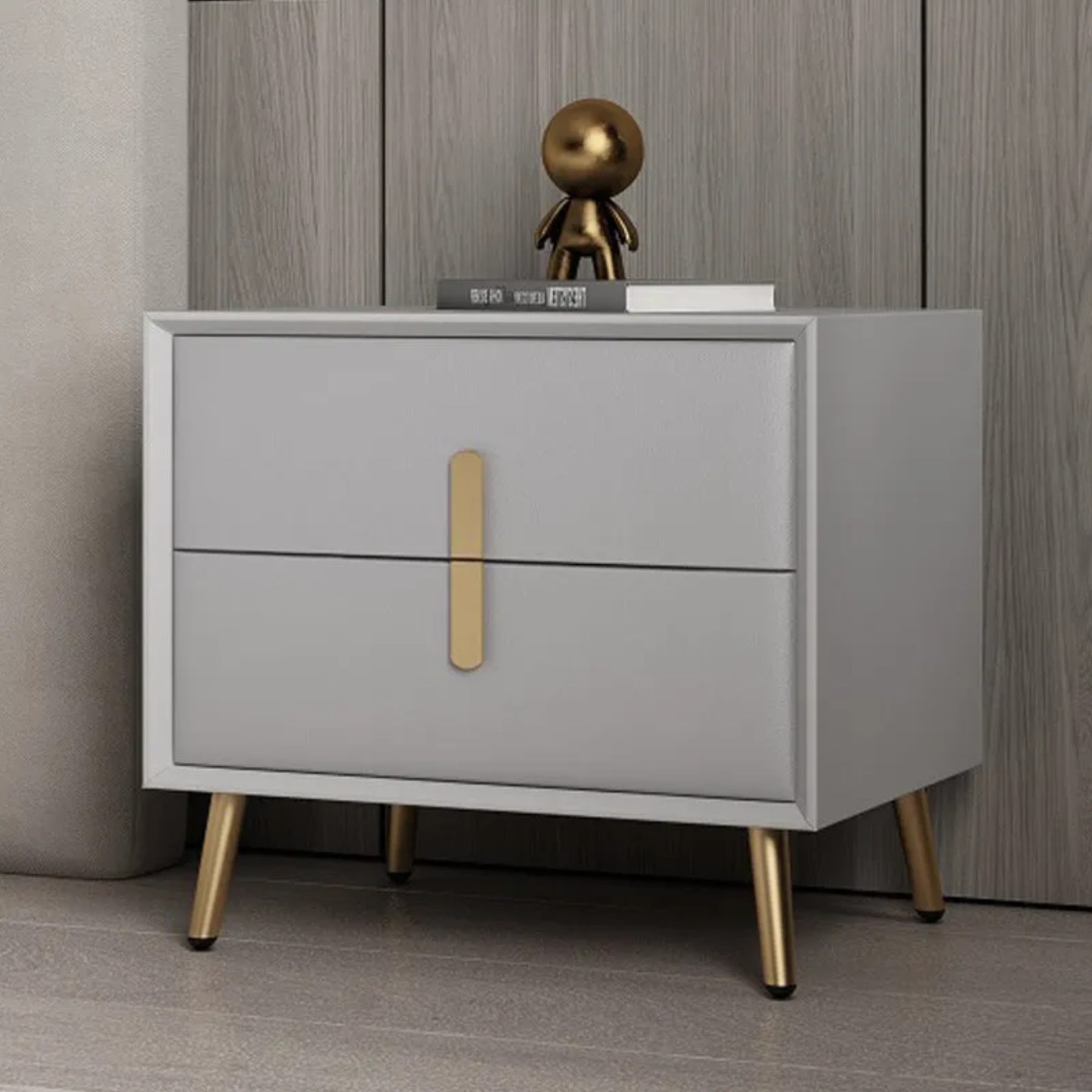 Lighom solid 2-drawer leather nightstands for bedroom — Light Gray