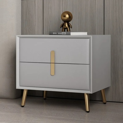 Lighom solid 2-drawer leather nightstands for bedroom — Light Gray