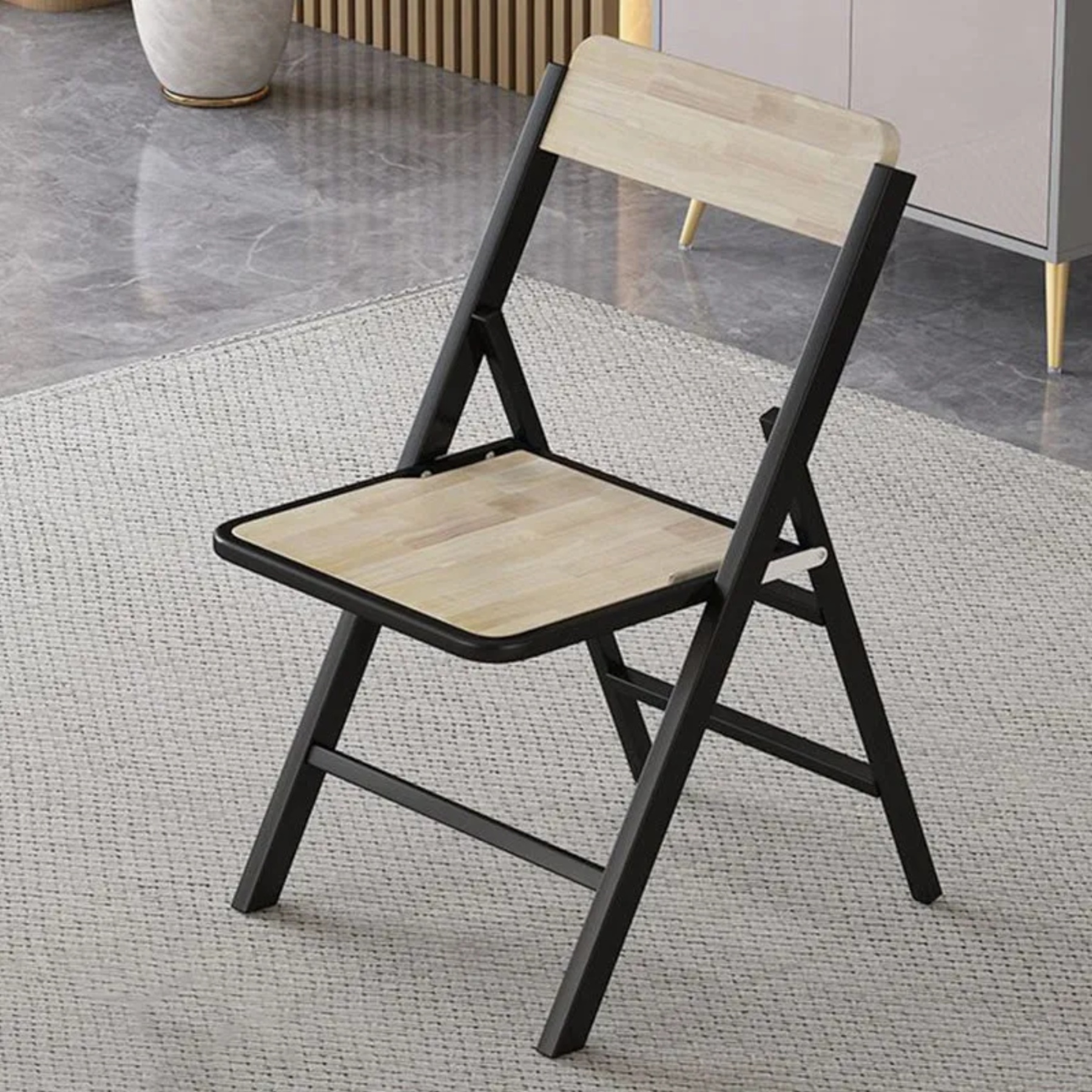 Minimalist foldable melamine dining chairs & benches in wood — Natural Wood