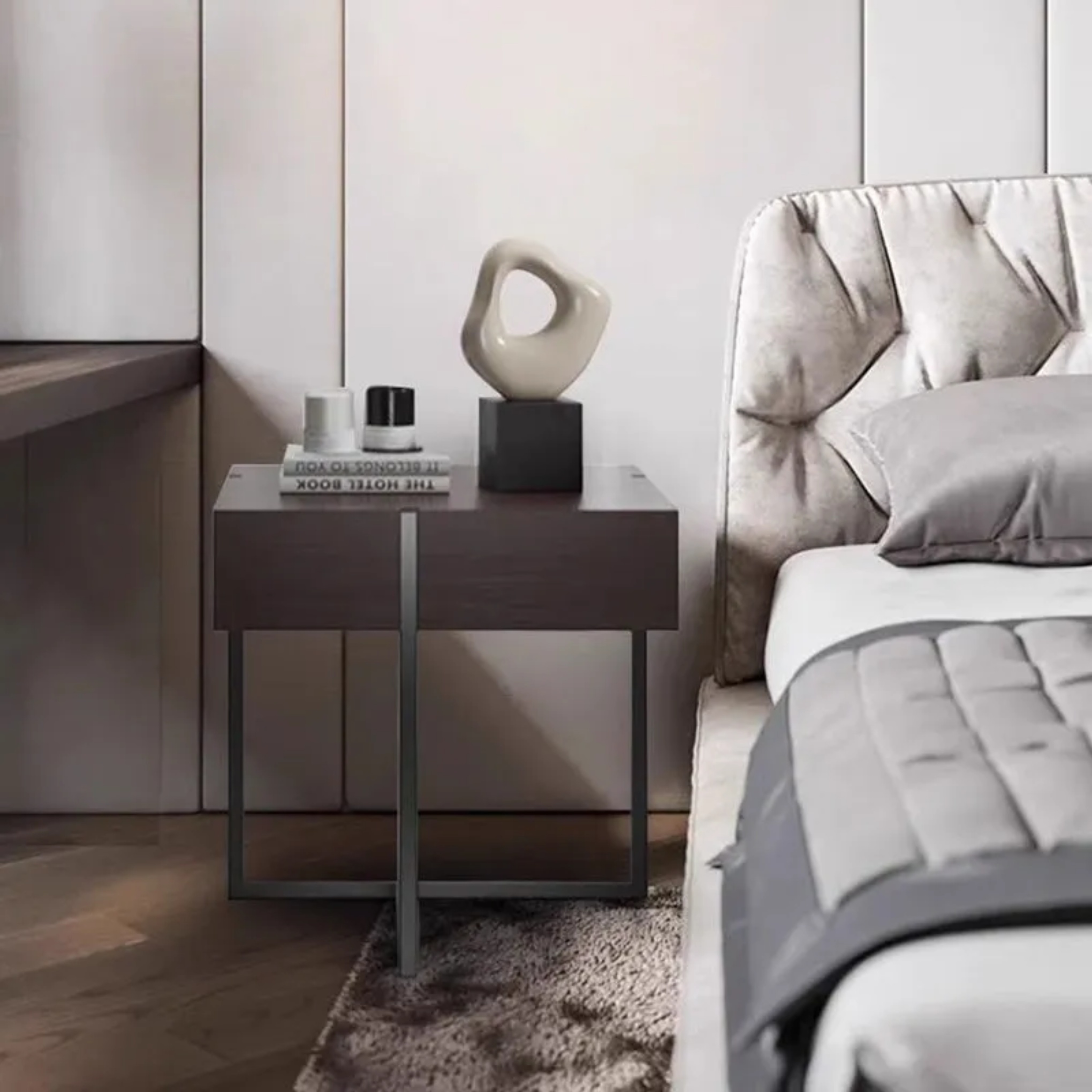Wood minimalist 2-drawer rectangular nightstands