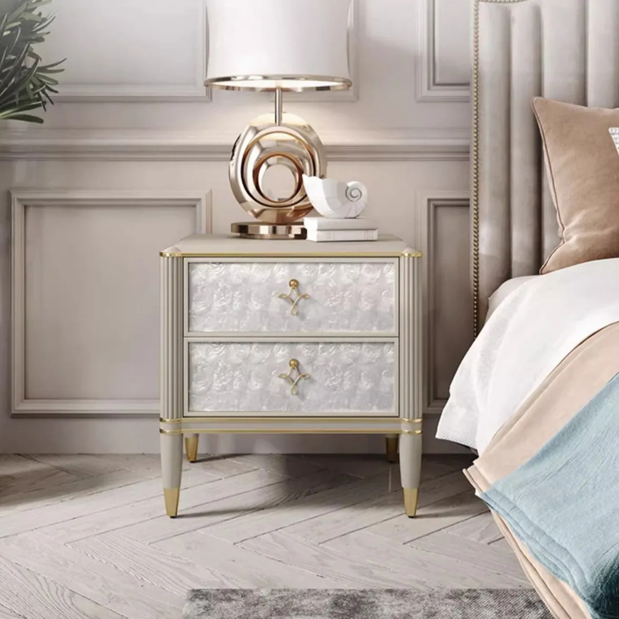 Luxury solid 2-drawer wood metal nightstands, Lighom
