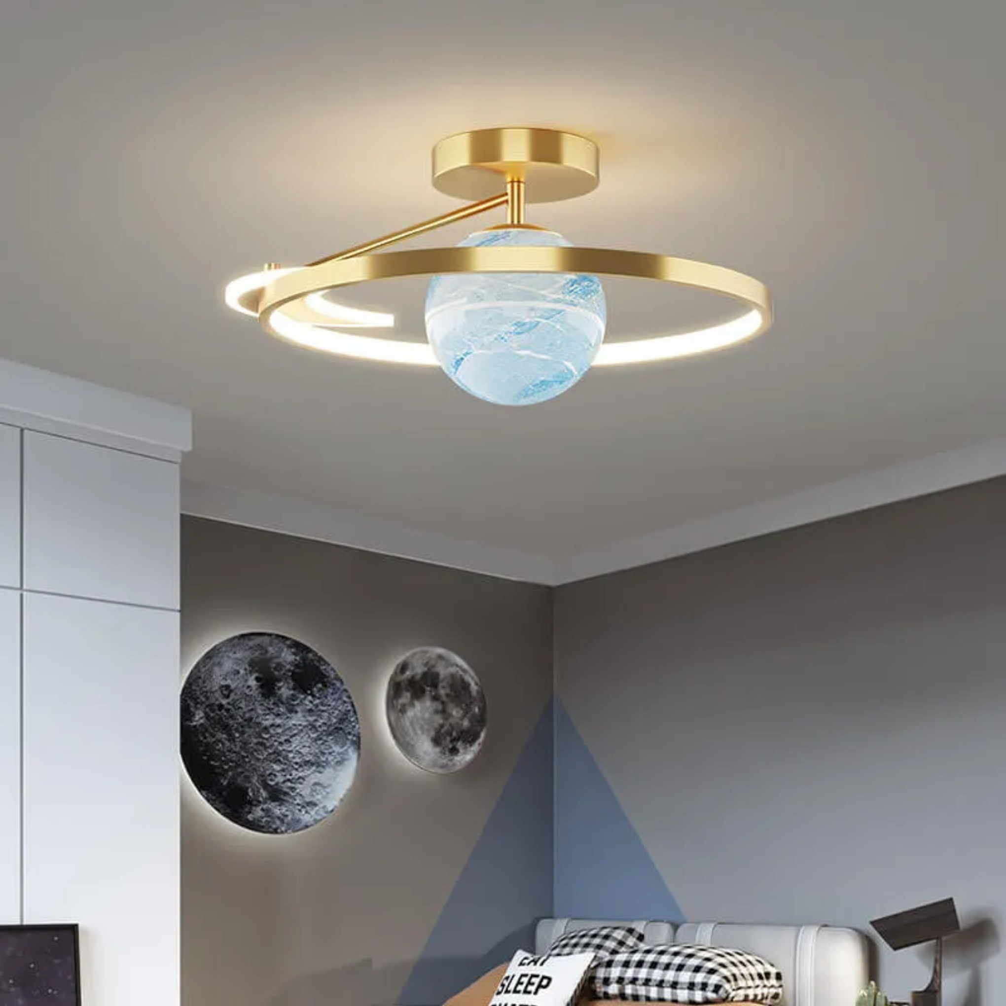Lighom globe planet acrylic semi-flush mount light for bedroom — Cool White (6000K) / Earth / White