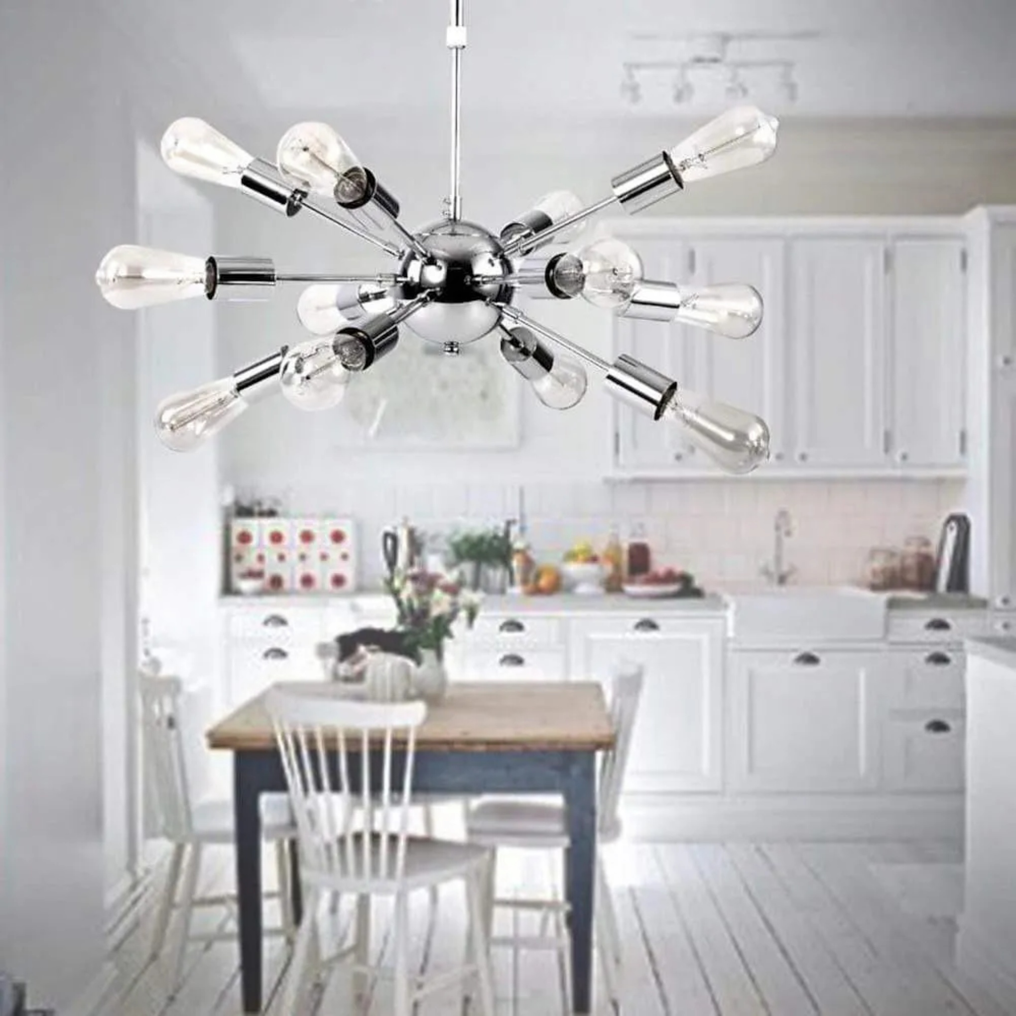 Lighom sputnik 12-bulb metal chandeliers for kitchen — Polished Chrome