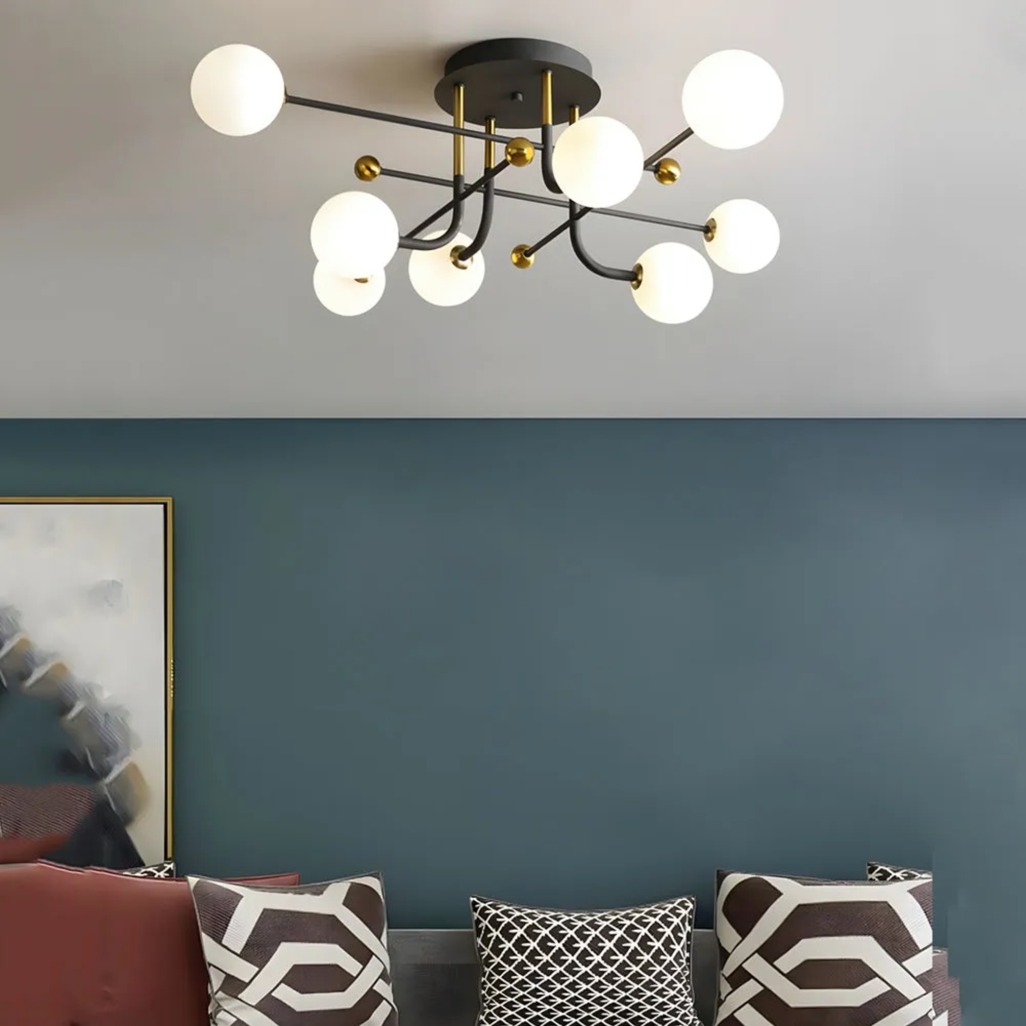 Modern sputnik globe black semi-flush mount light, Lighom — 4-Light