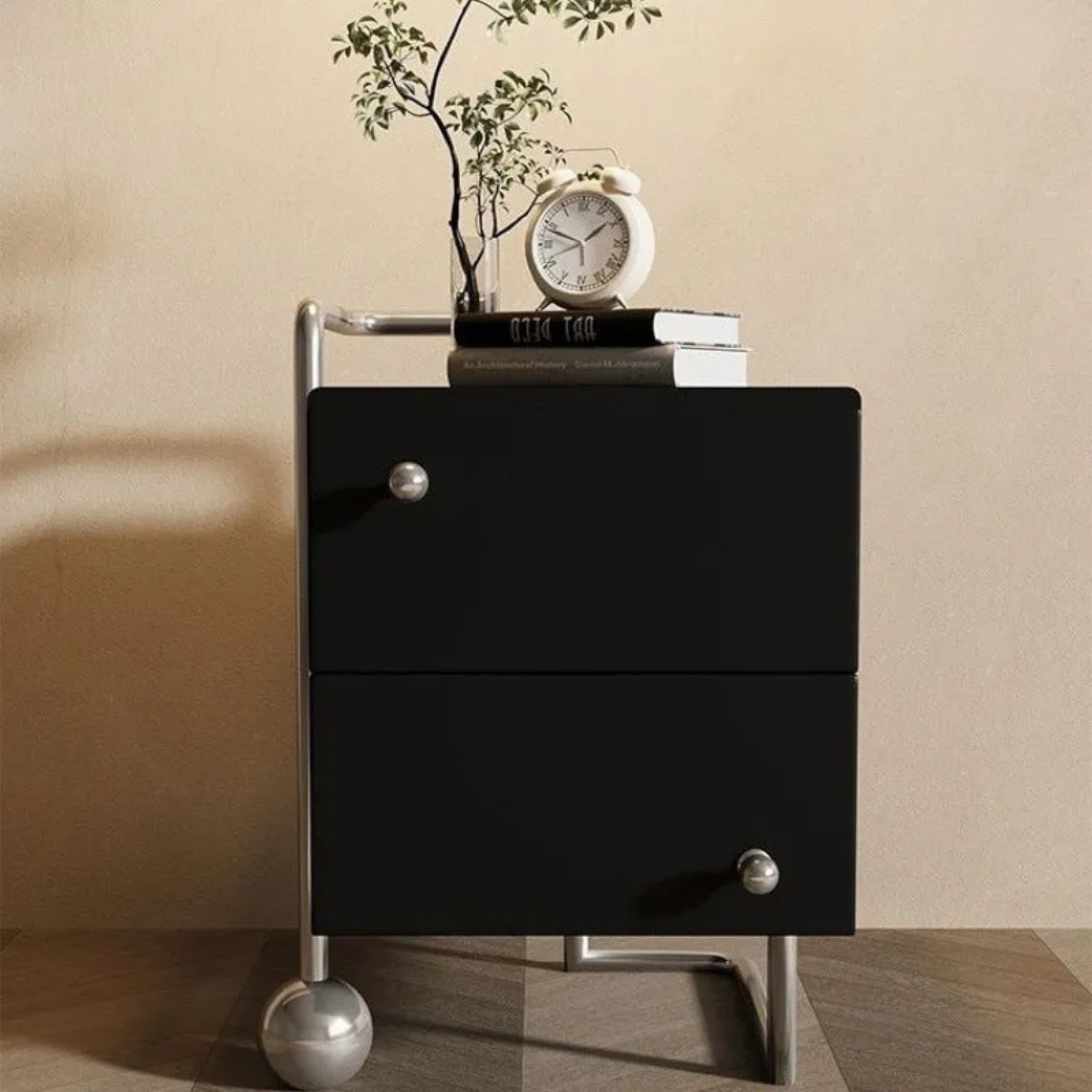 Minimalist 2-drawer stainless black nightstands