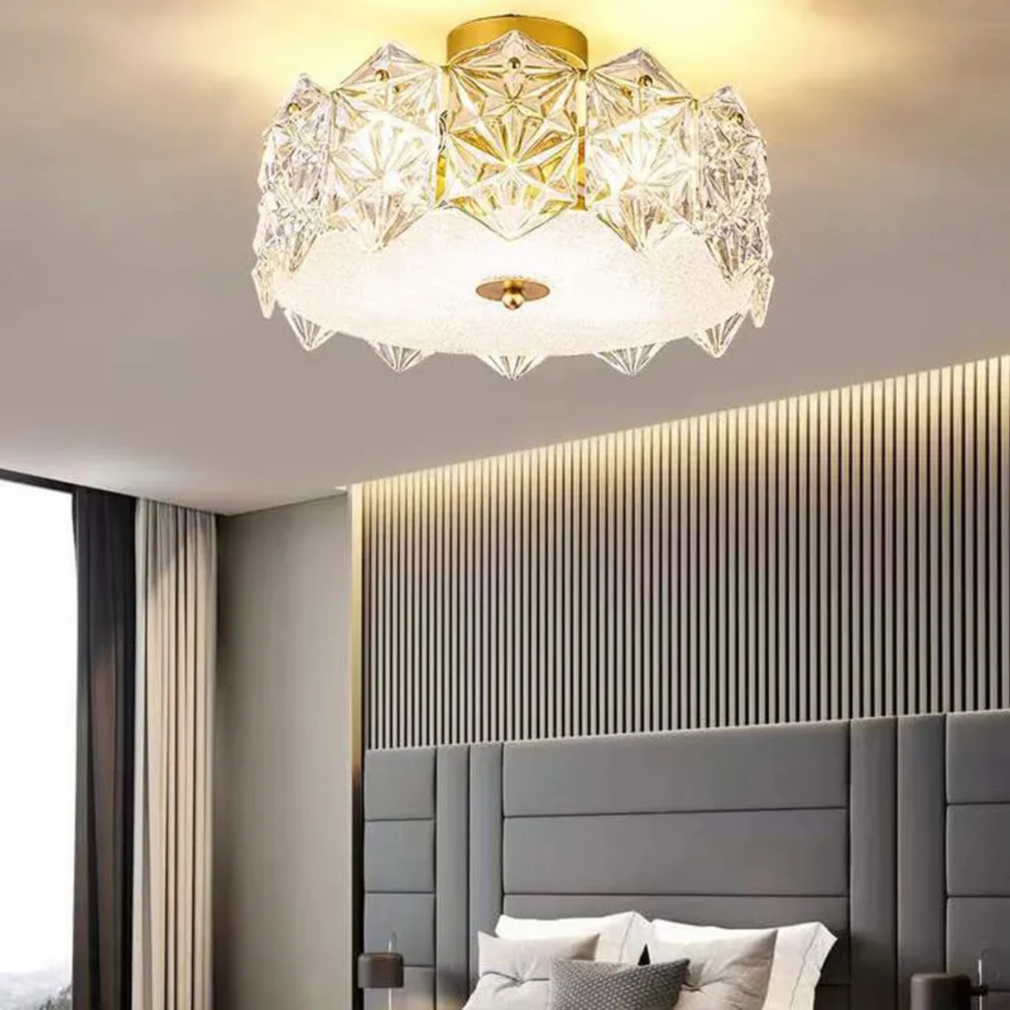 Lighom luxury tempered gold semi-flush mount light in glass — 5-Light / 110V-120V (US/CA
