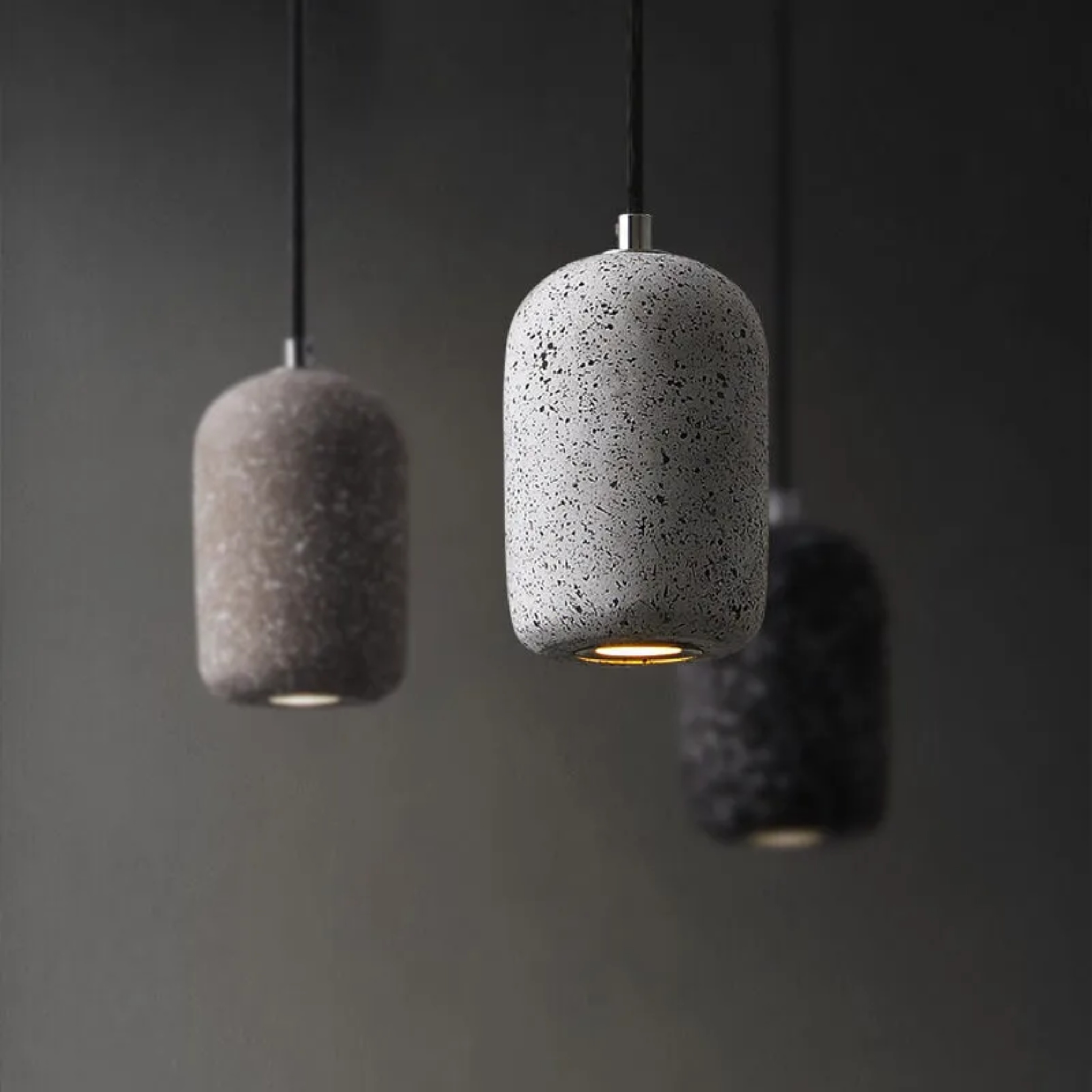 Lighom terrazzo cylindrical cement pendant lighting for kitchen — Warm White (3000K) / Matte Black / 110V-120V (US/CA)