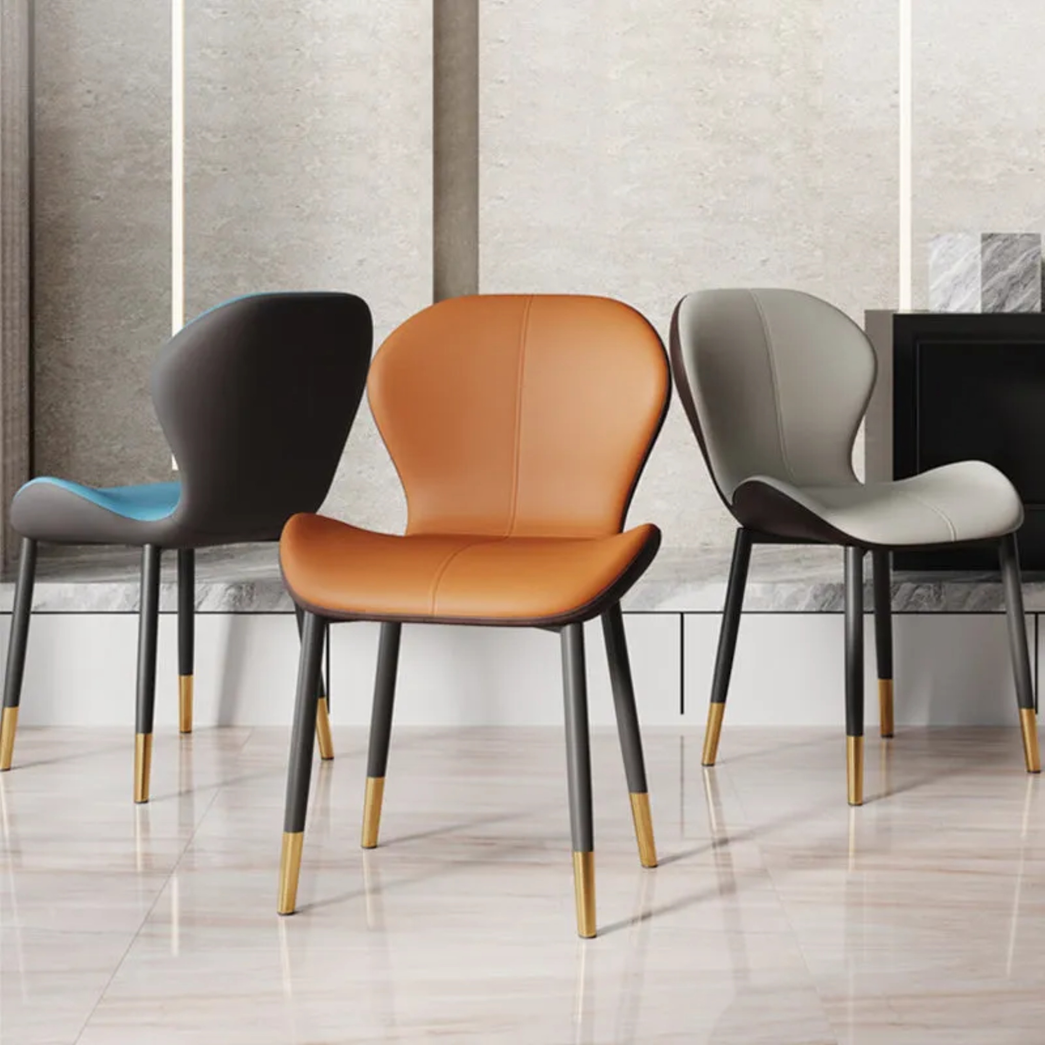 White leather trapezoid dining chairs & benches - minimalist