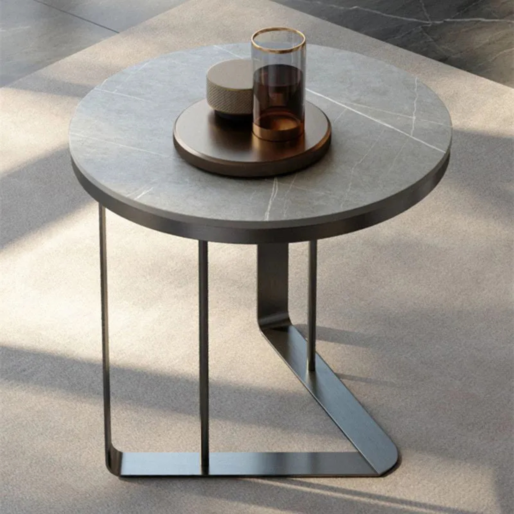 Minimalist triangle slate gray end & side tables, Lighom