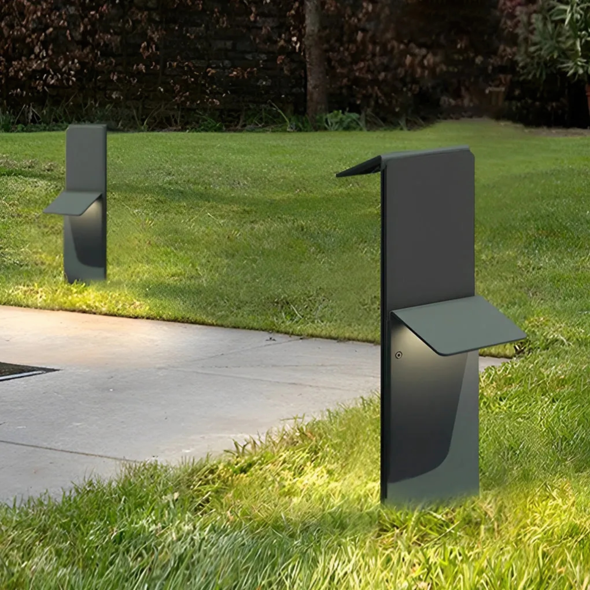 Modern vertical dual-panel metal landscape lighting — 9.1" L x 5.5" W x 19.3" H / Hardwired / Set of 1