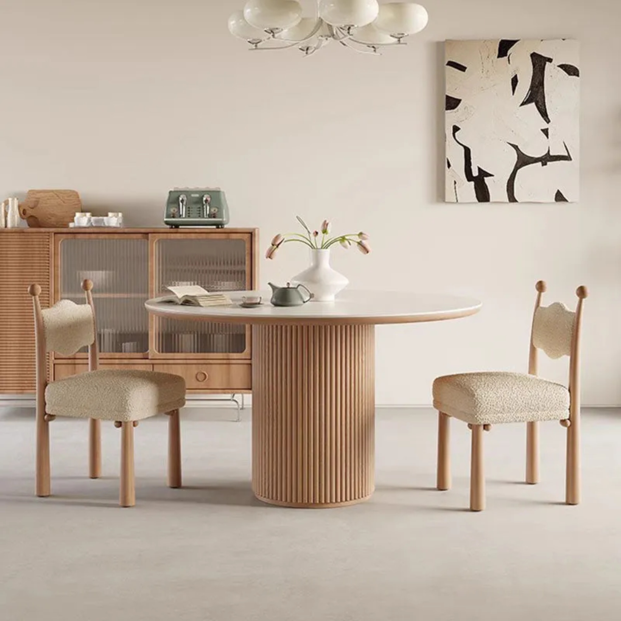 Vertical lambswool wood dining chairs & benches for dining room