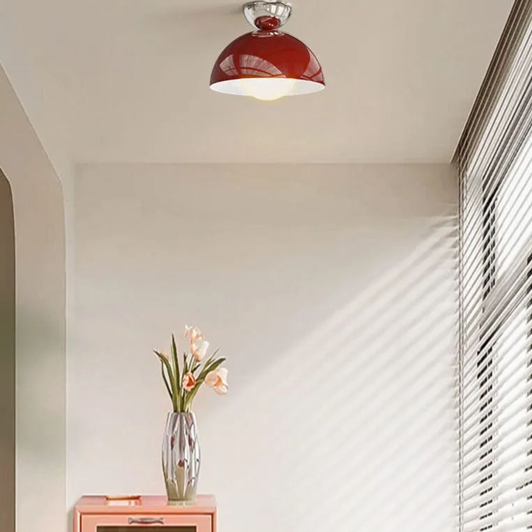 Modern semi-circle wrought semi-flush mount light in iron — Red / 110V-120V (US/CA)