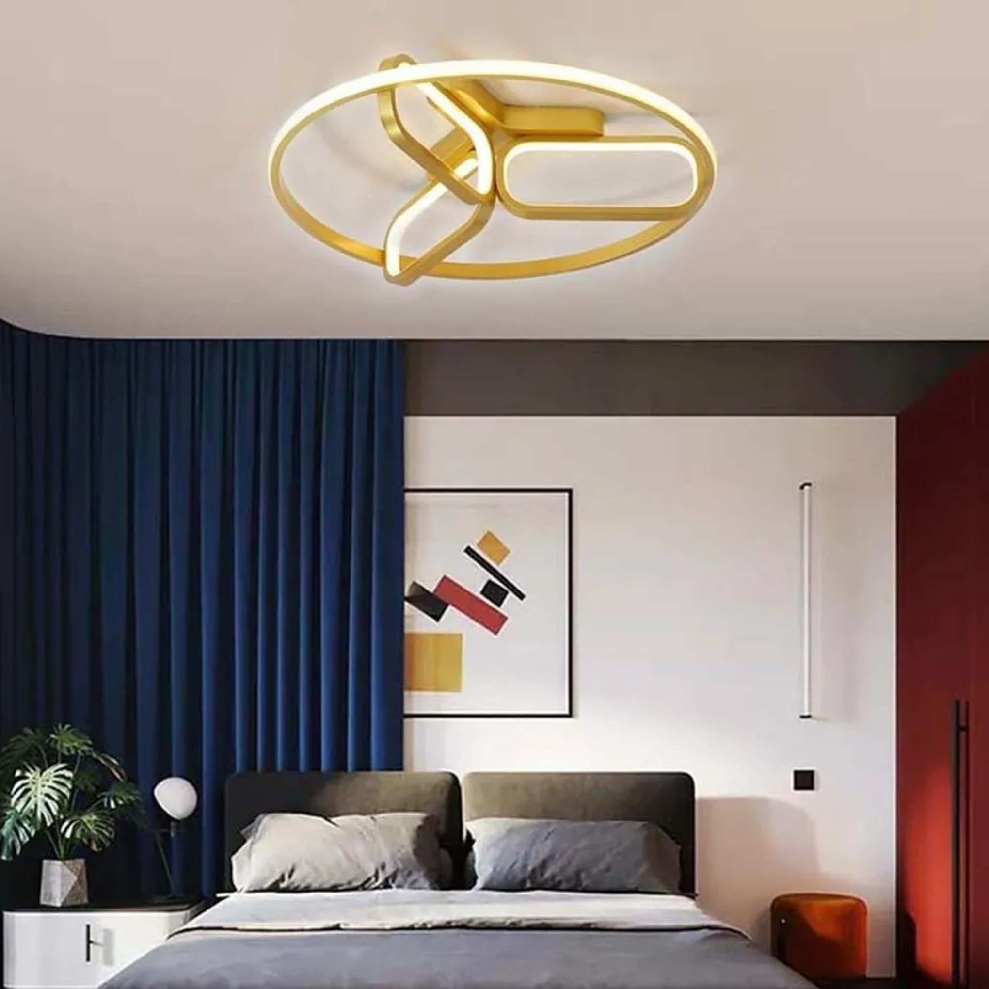 Modern rectangle circle flush mount lighting in synthetic — Warm White (3000K) / White