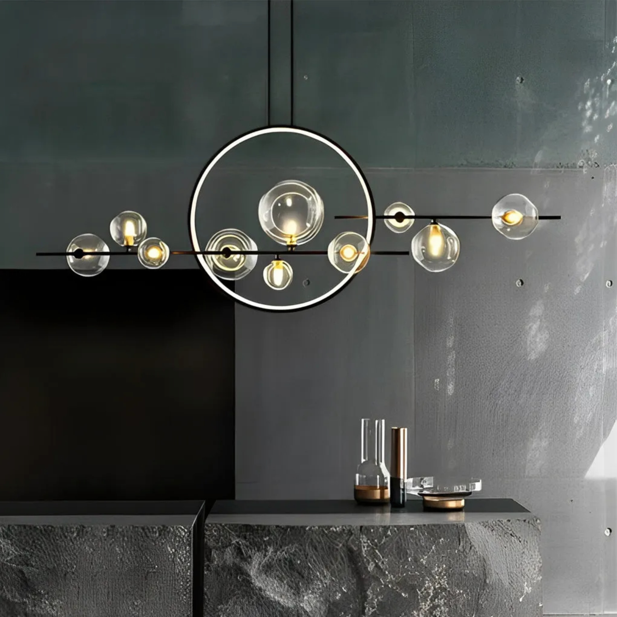 Black modern bubble moon chandeliers — Warm White (3000K) / 7-Light