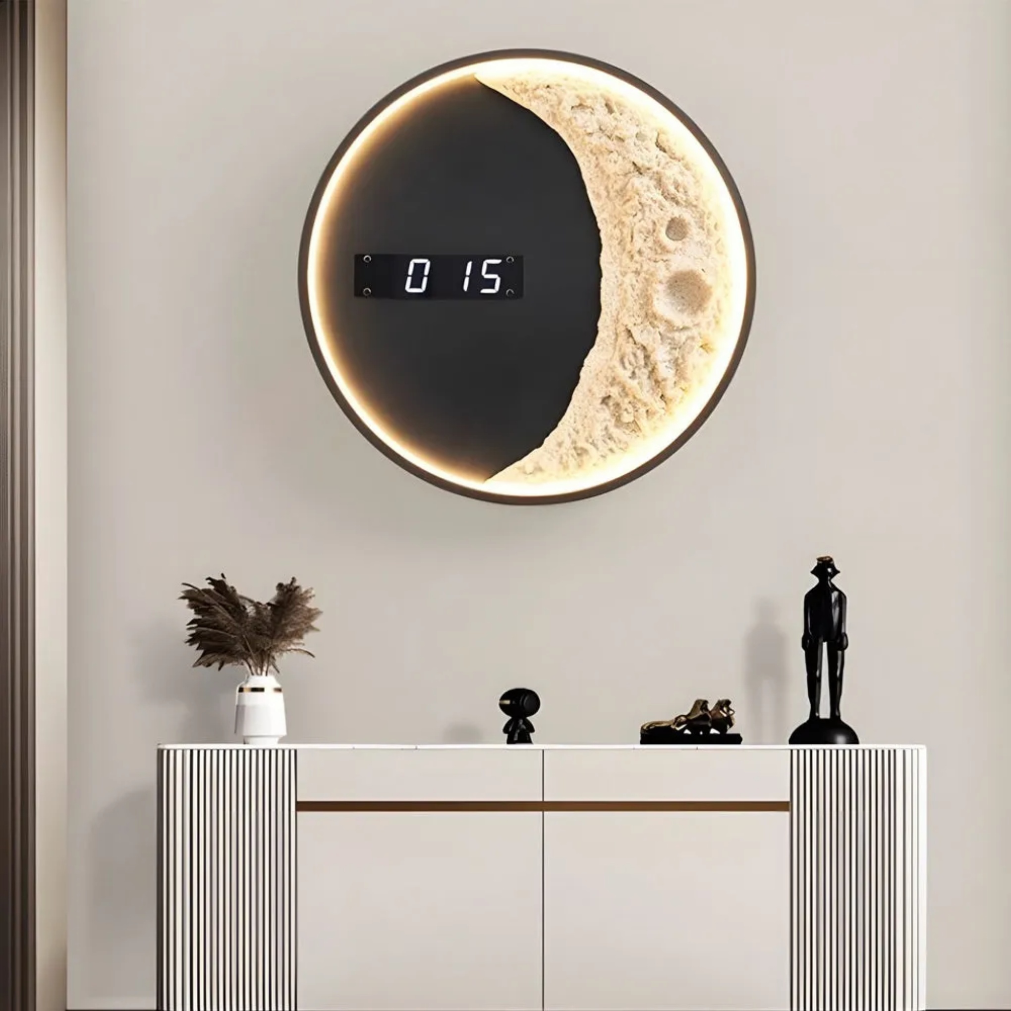 Modern moon clock synthetic wall sconces — 11.8" Diameter / Without Astronaut / 3-Color Changeable