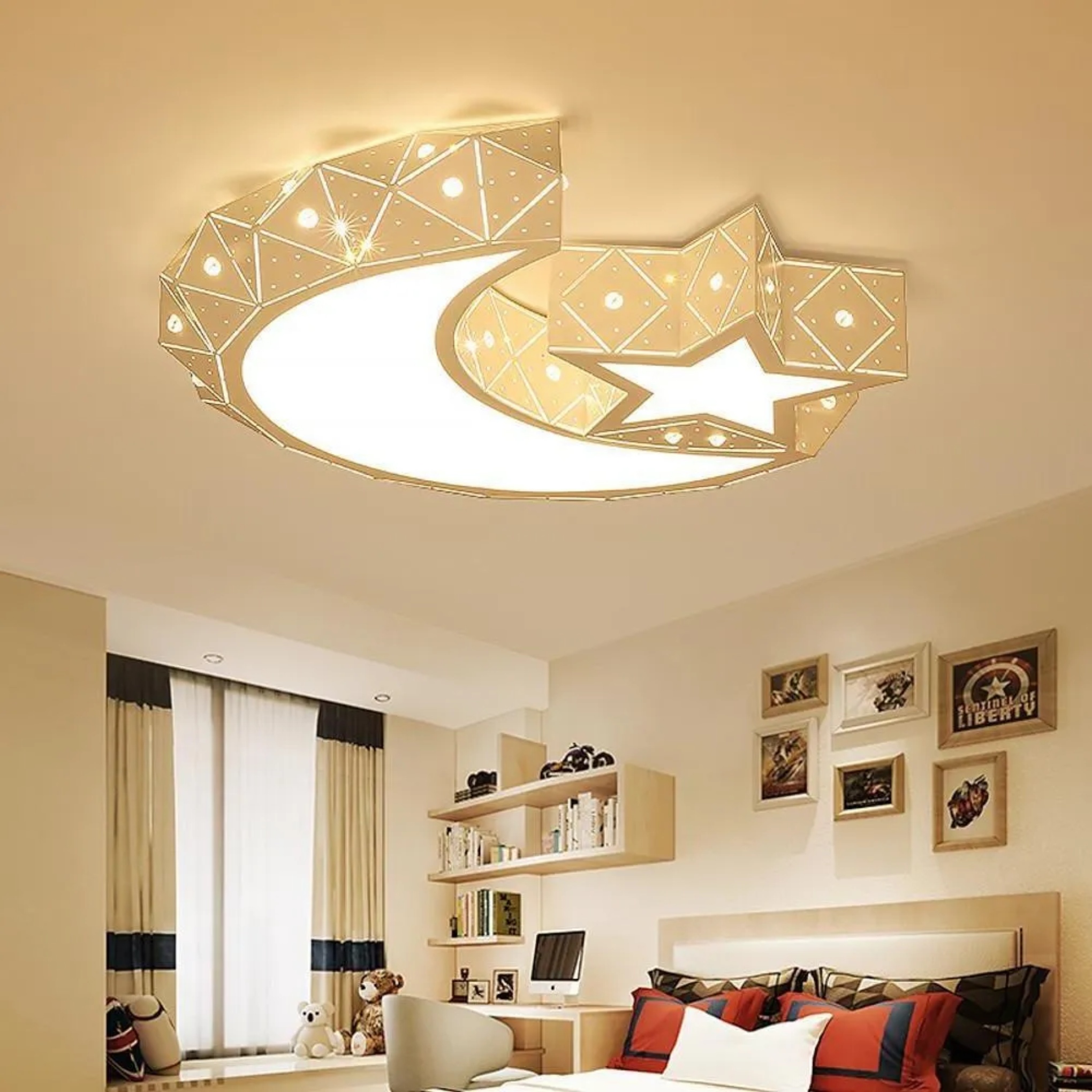 Modern star moon pink synthetic flush mount lighting, Lighom — Warm White (3000K) / White