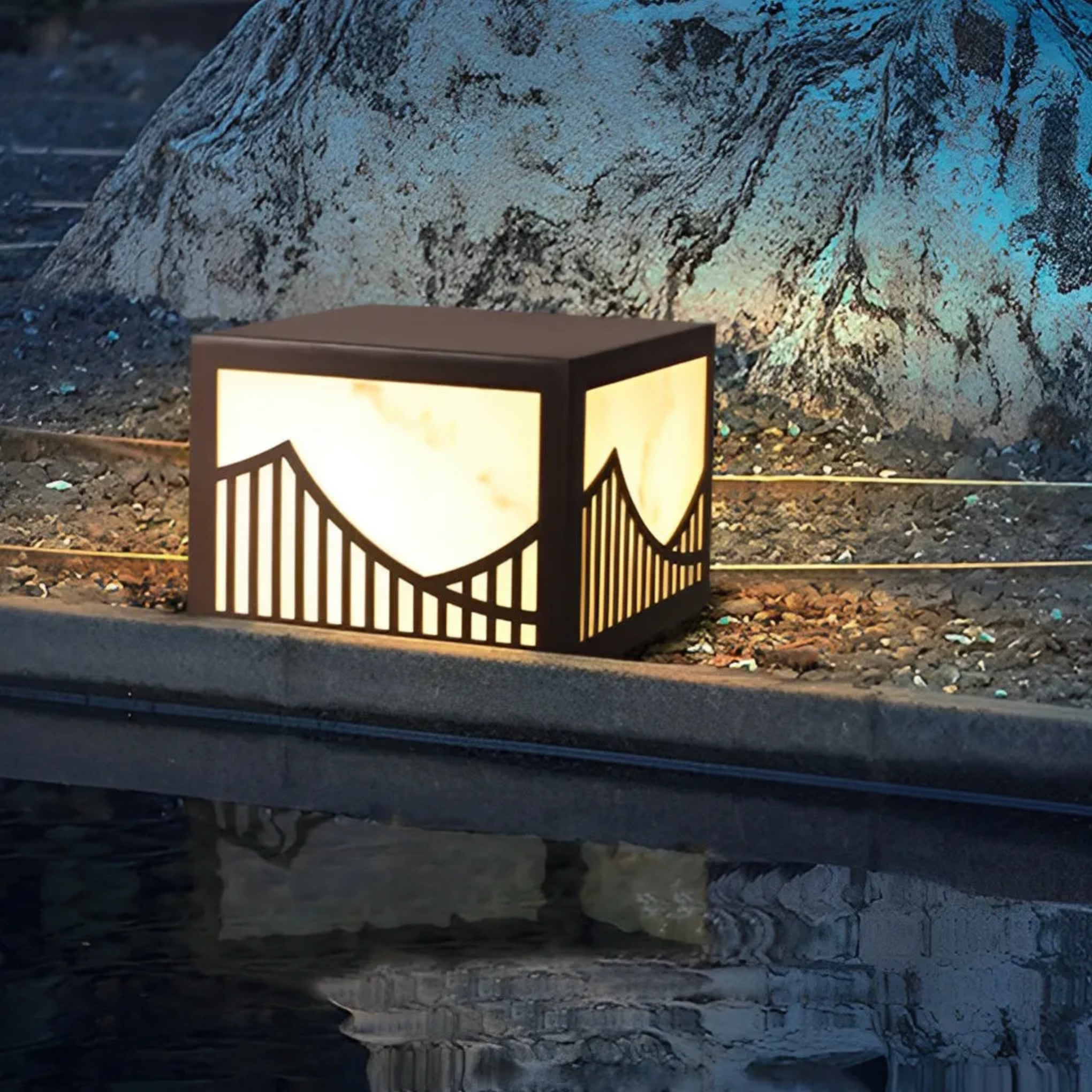 Modern mountain deck outdoor post lights in metal — 12"X12"X8" / Solar
