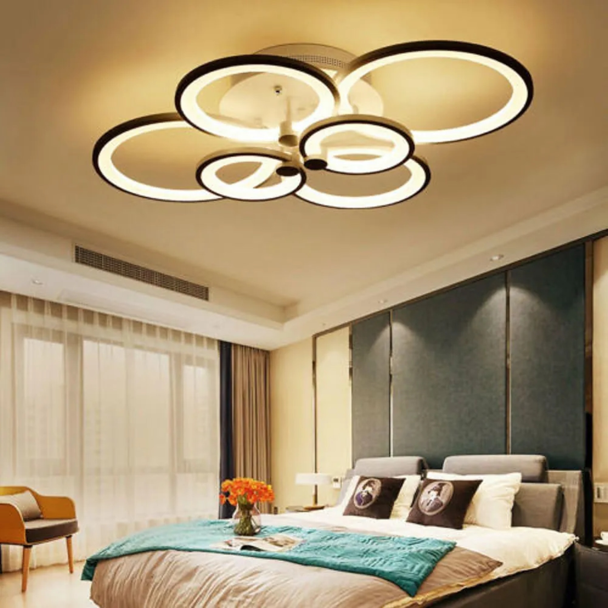Modern multi-circle white synthetic semi-flush mount light, Lighom — Warm White (3000K)