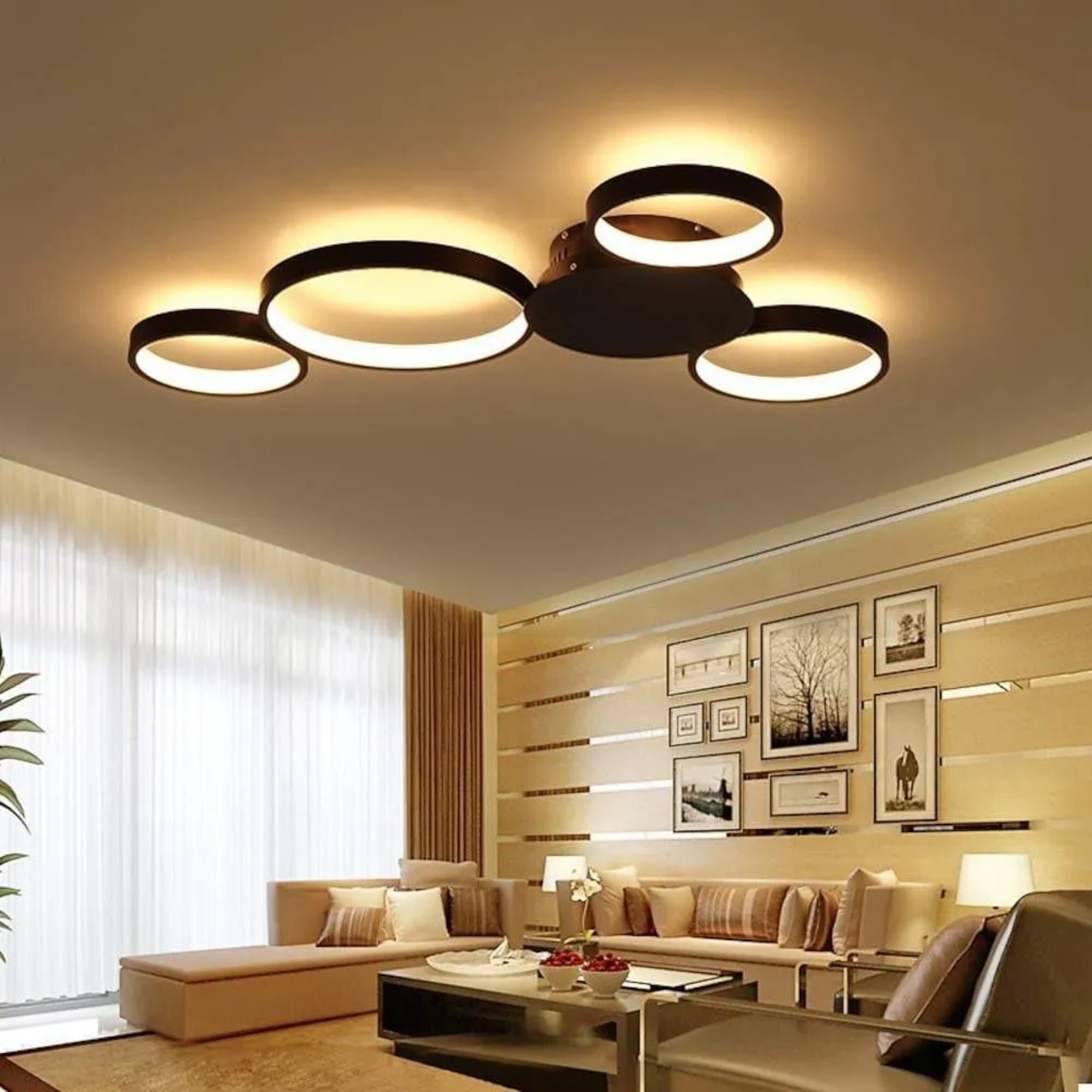 Modern multi-circle synthetic metal flush mount lighting