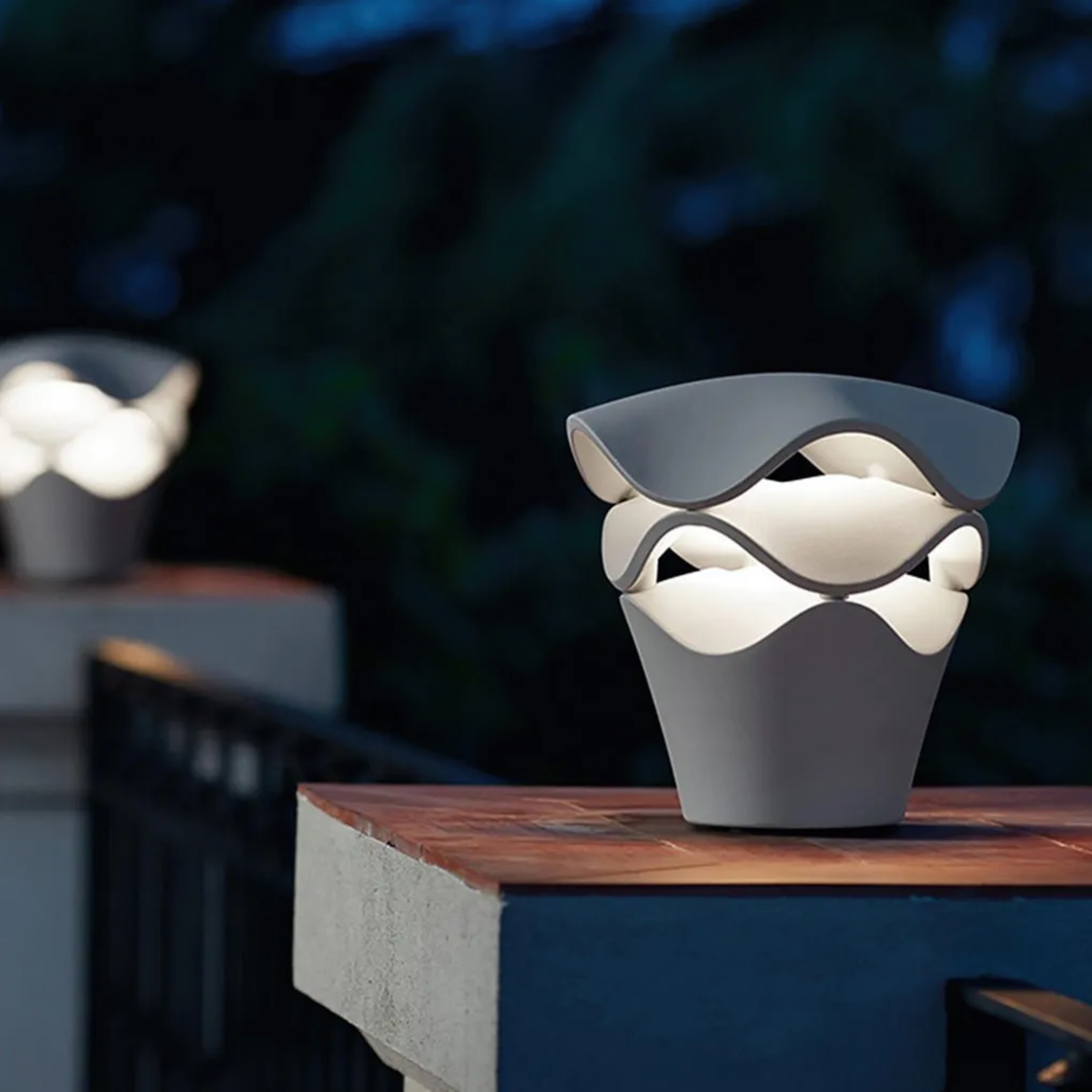 Industrial layered multi-functional landscape lighting in metal — 4" H x 10" Dia
