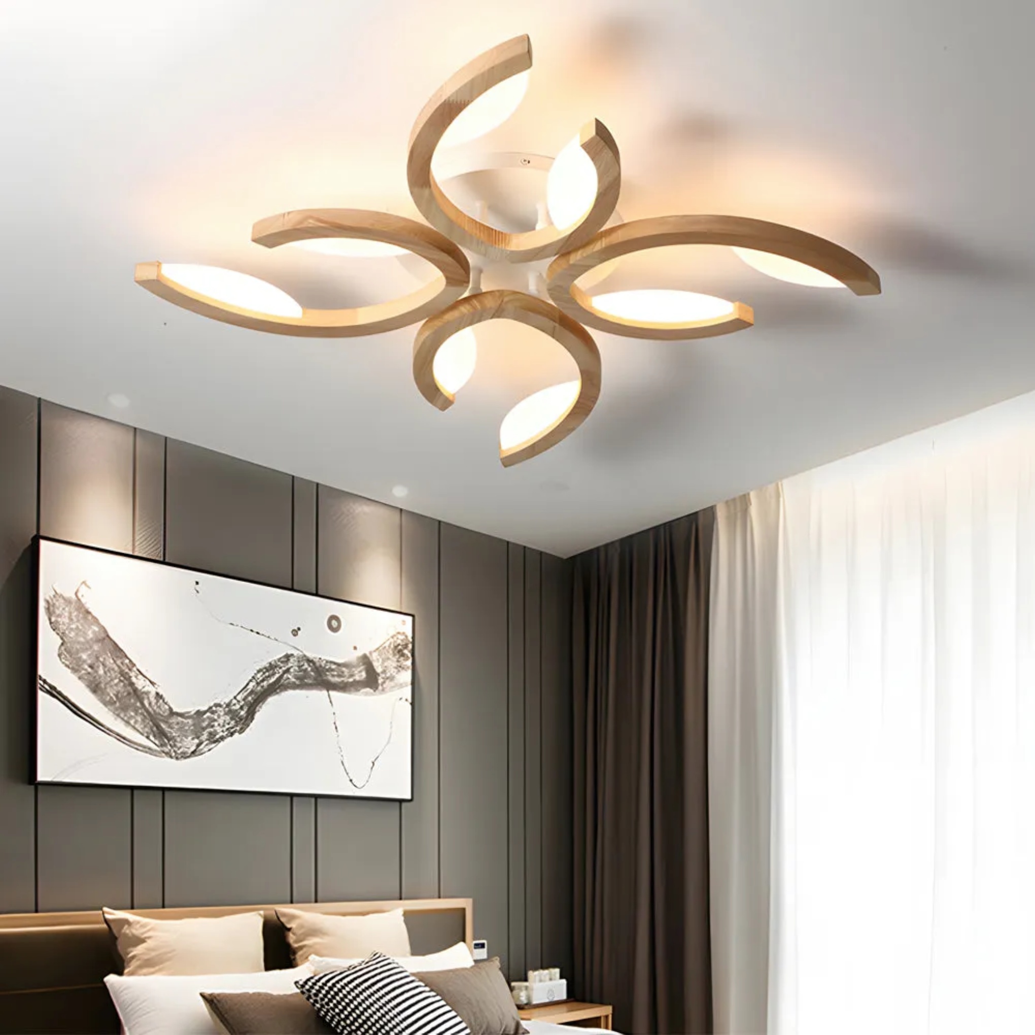 Lighom modern semi multi-light wood semi-flush mount light — Cool White (6000K) / 3-Light