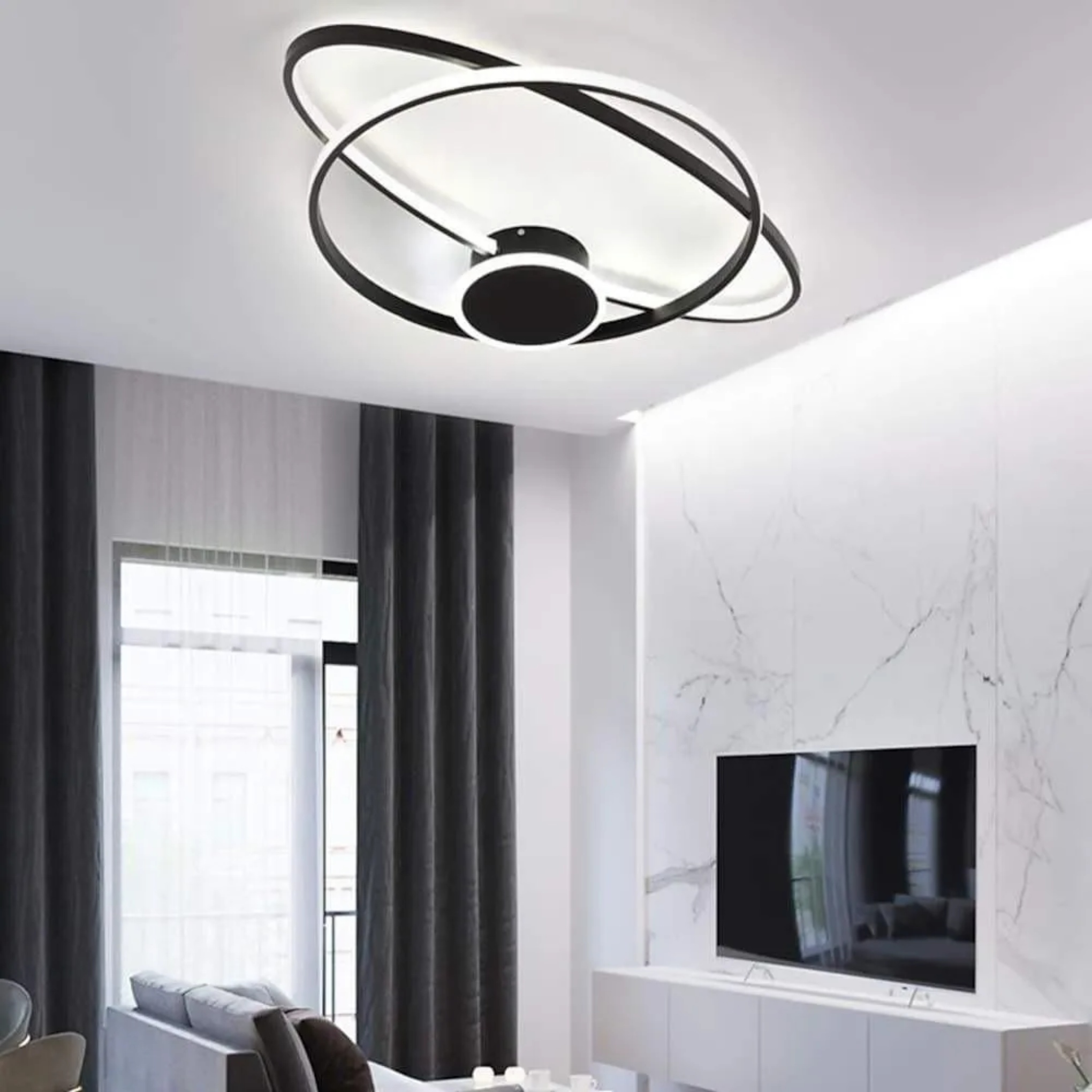 White synthetic multi-oval flush mount lighting — Warm White (3000K)
