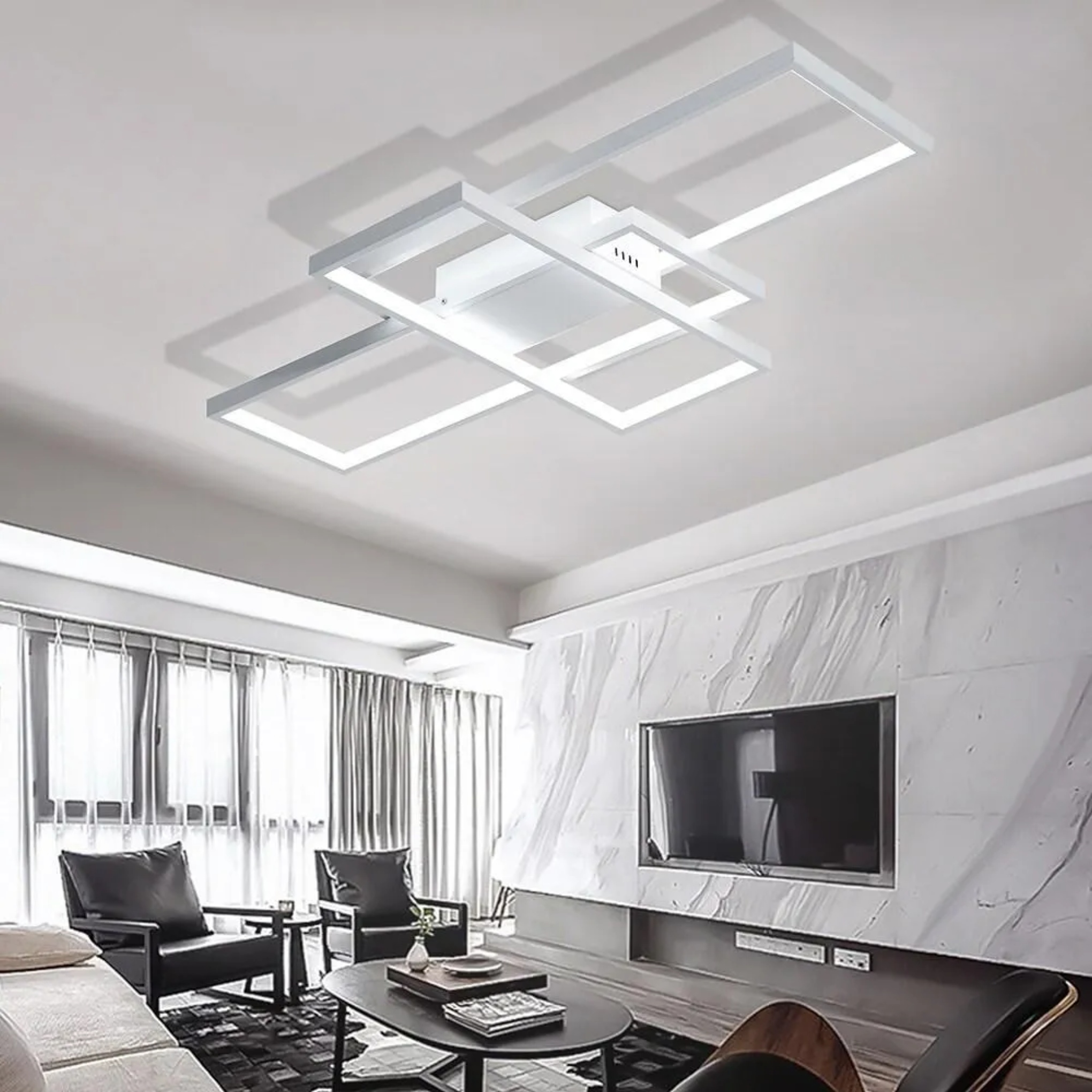 Black metal 3-tiered multi-rectangle flush mount lighting — Warm White (3000K) / Black & White & Black