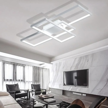 Black metal 3-tiered multi-rectangle flush mount lighting — Warm White (3000K) / Black & White & Black