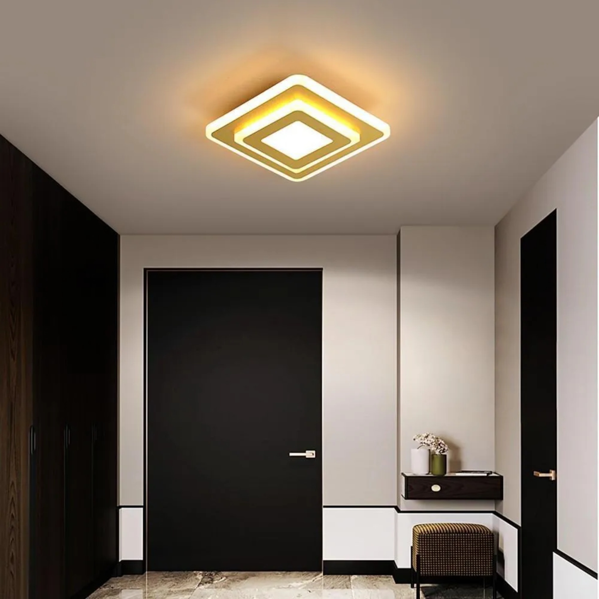 Lighom multi-square white flush mount lighting in synthetic — Warm White (3000K)