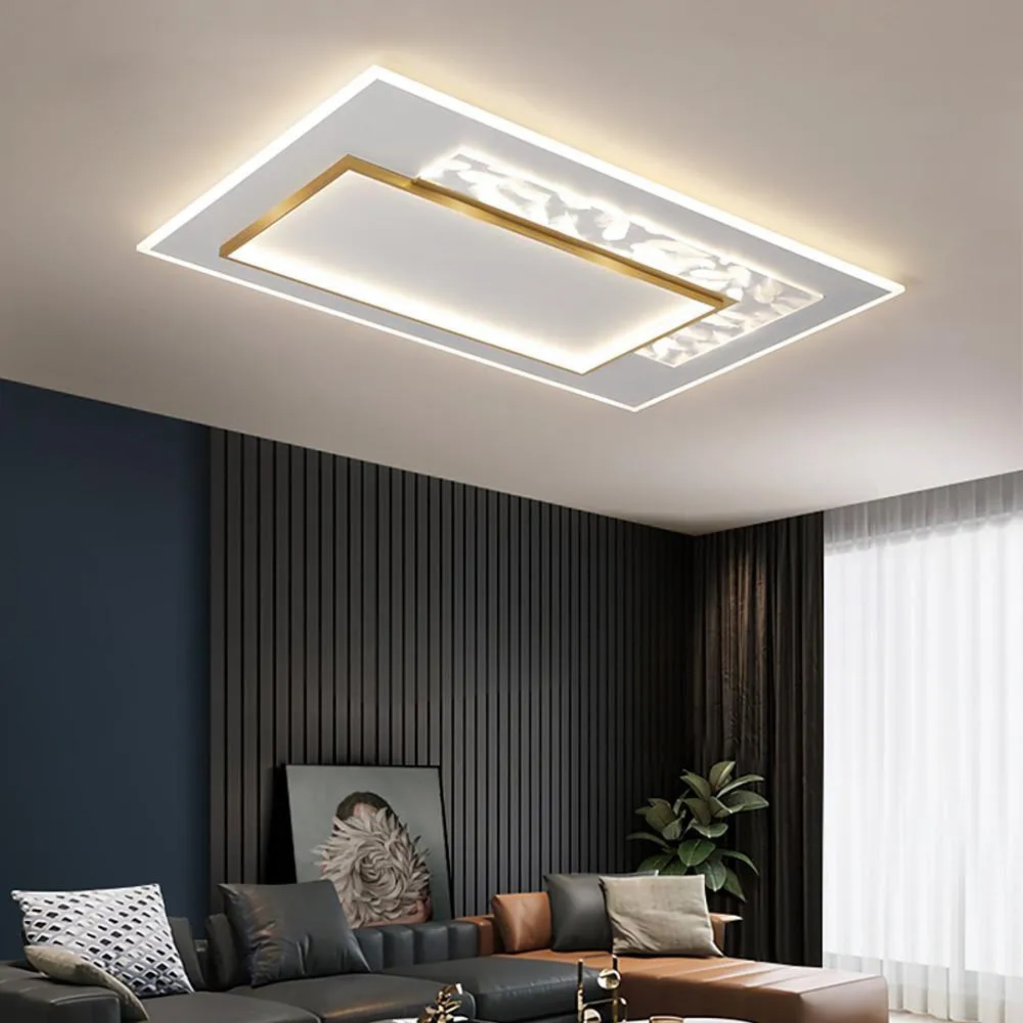 Multi-square black flush mount lighting, Lighom — 20" L x 20" W x 2" H / Warm White (3000K)