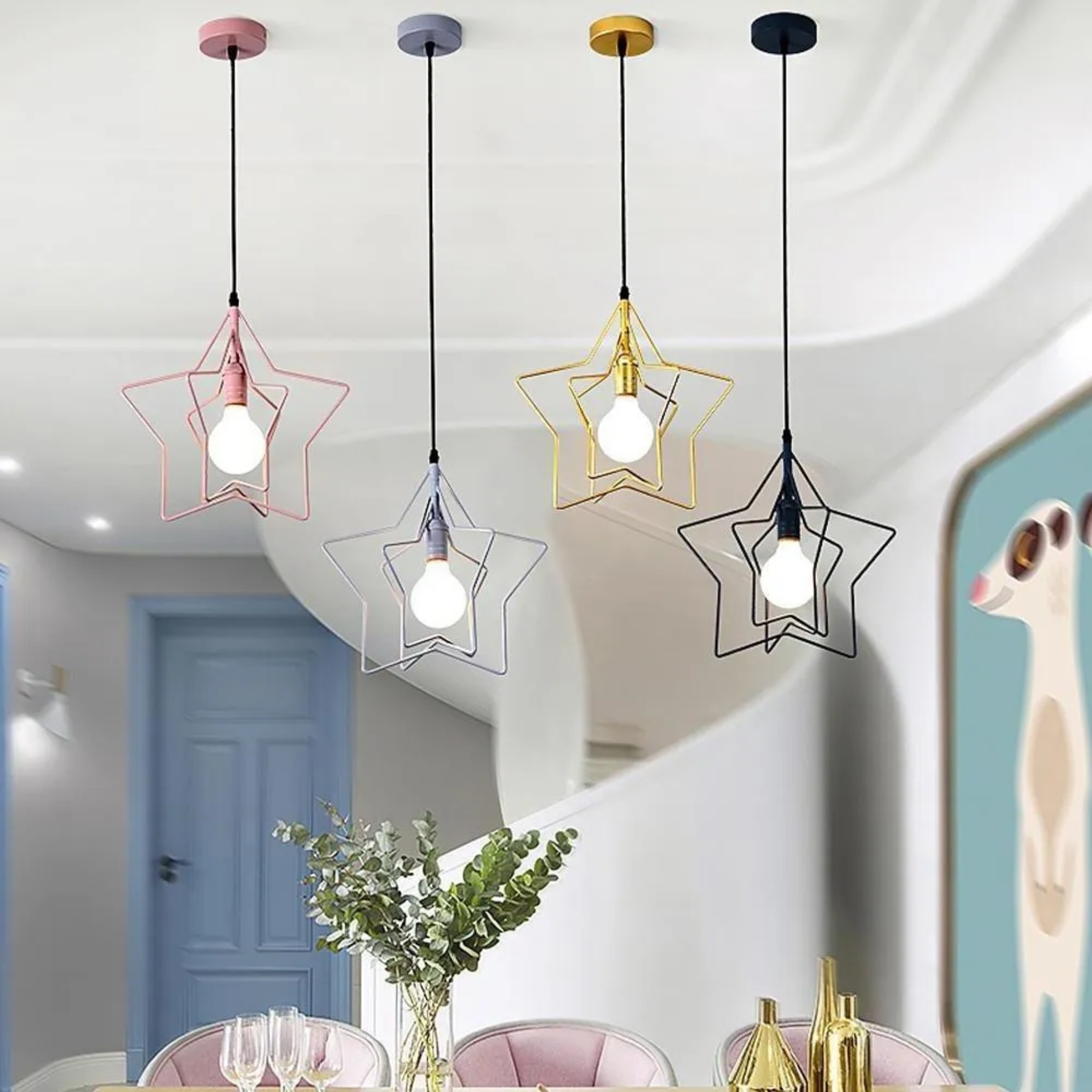 Industrial island multi-star yellow wood pendant lighting, Lighom