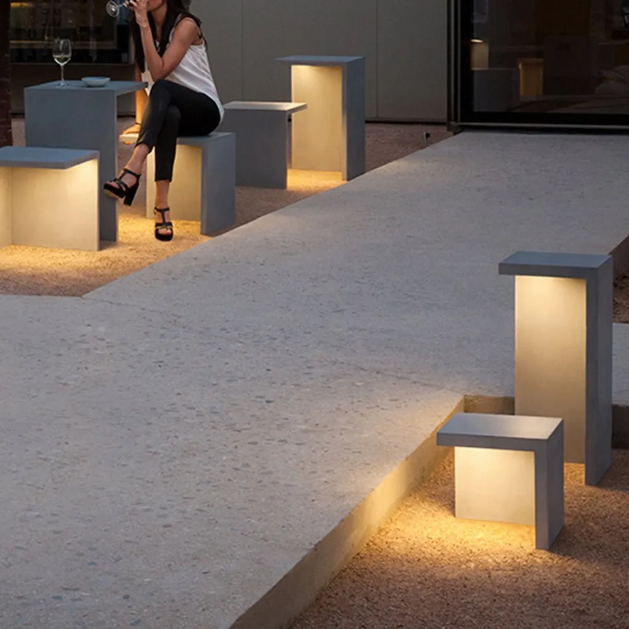 Industrial multifunction square white metal landscape lighting, Lighom — 9.8"X9.8"X9.8"