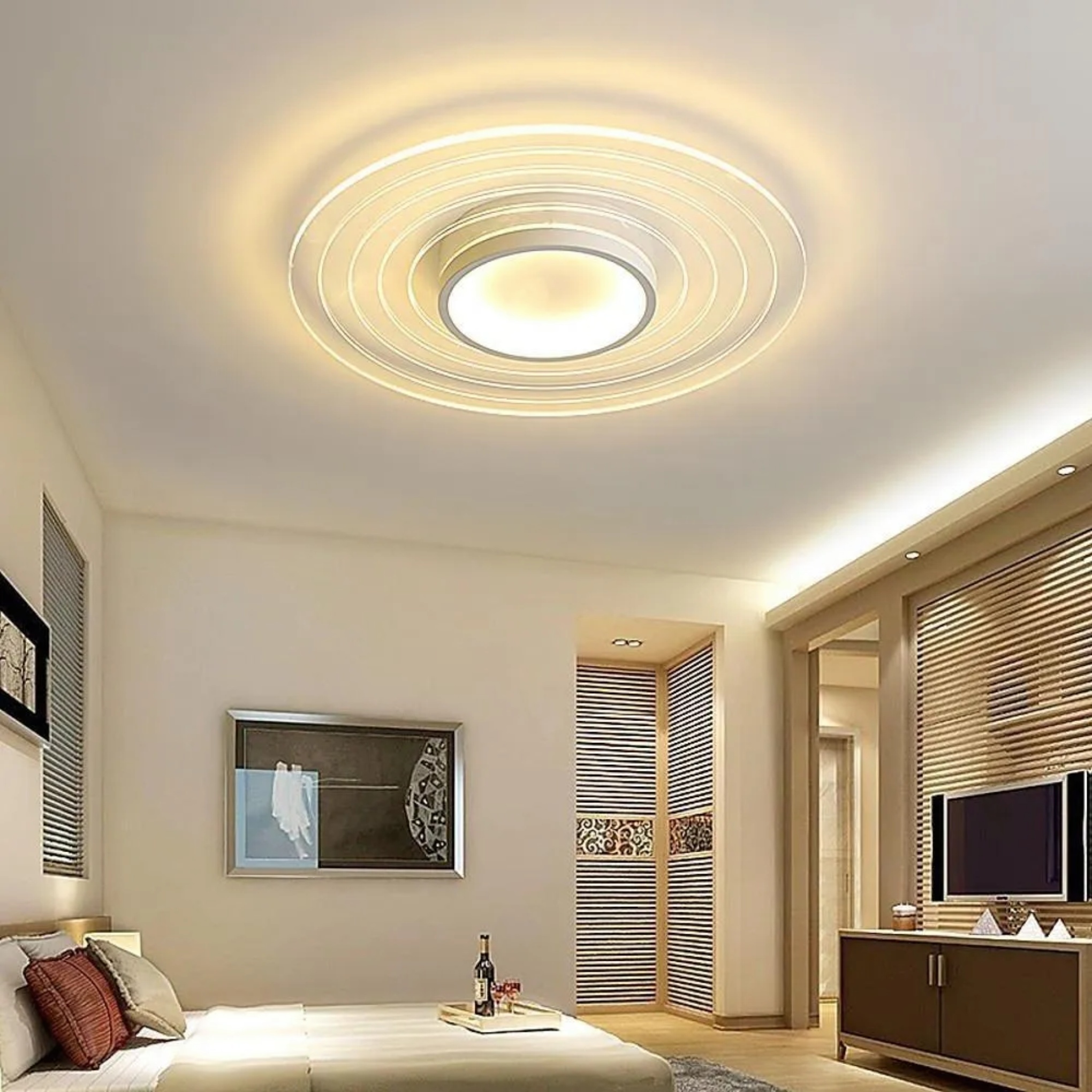 Lighom modern multiple circles synthetic flush mount lighting — Warm White (3000K)