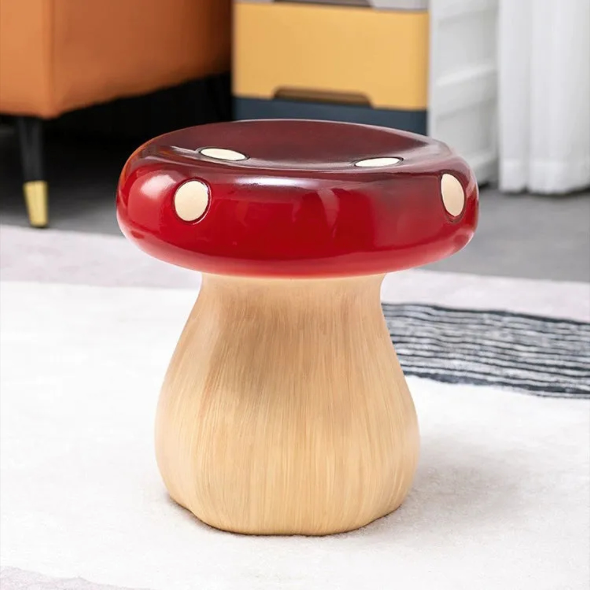 Red resin wood low mushroom low stools - creative