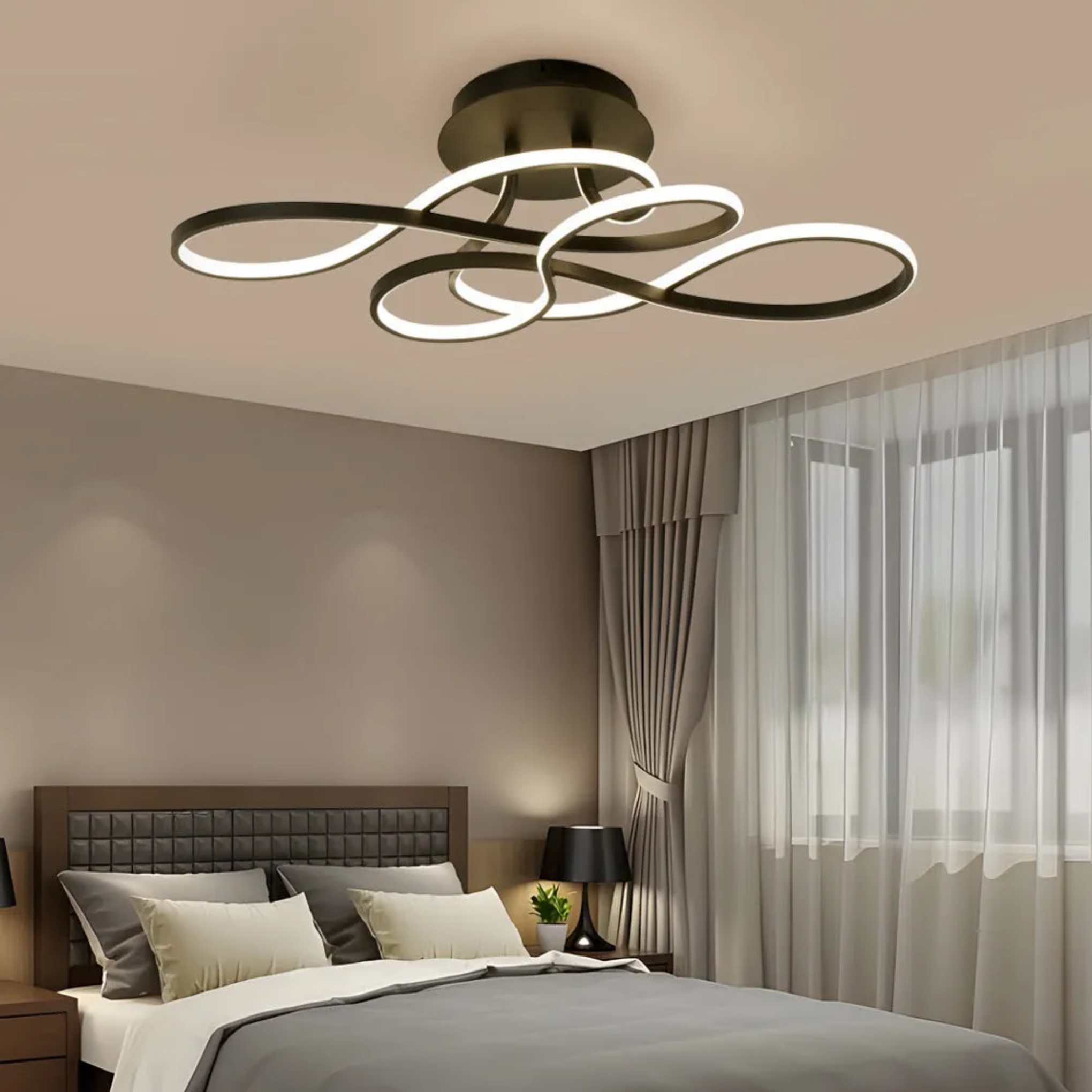 Modern notes linear black semi-flush mount light — Cool White (6000K) / Matte Black