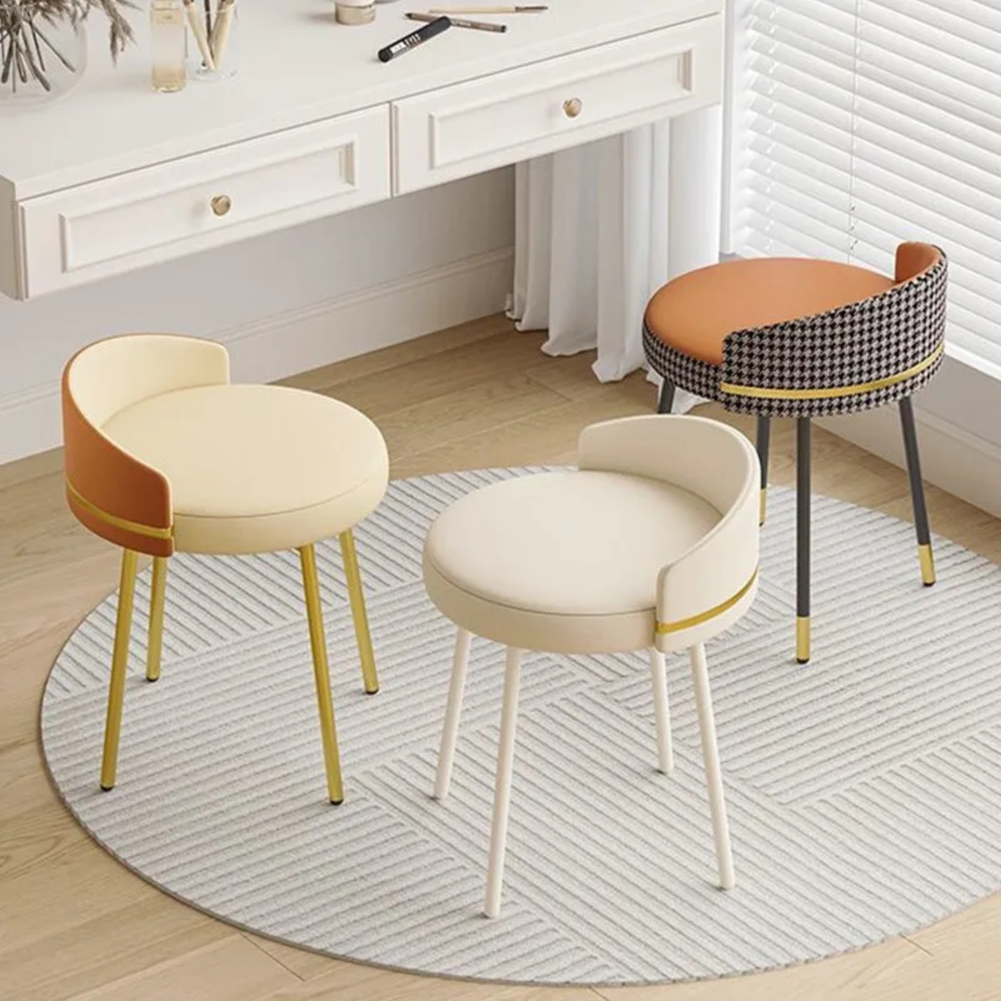Nordic vanity back gray vanity stools, Lighom — Fixed / Off White