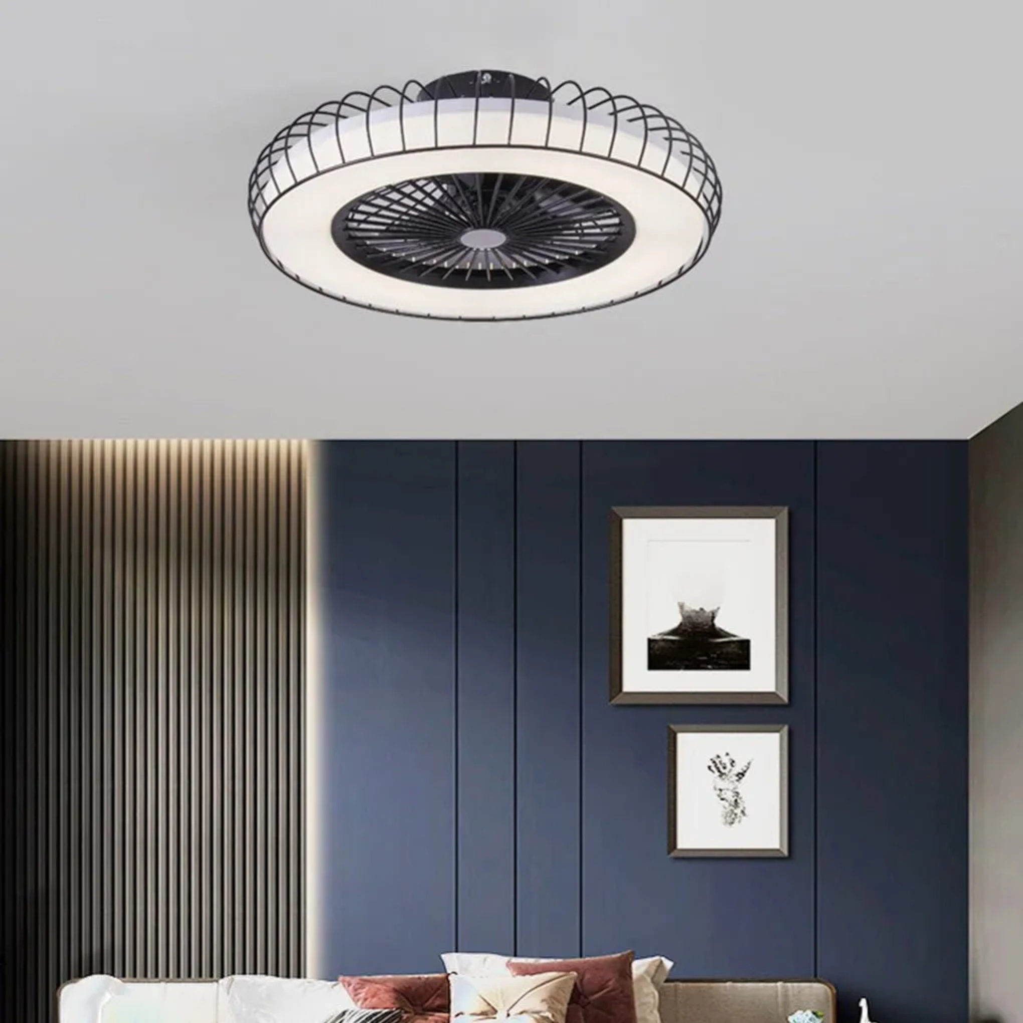 Black modern stepless bladeless ceiling fans