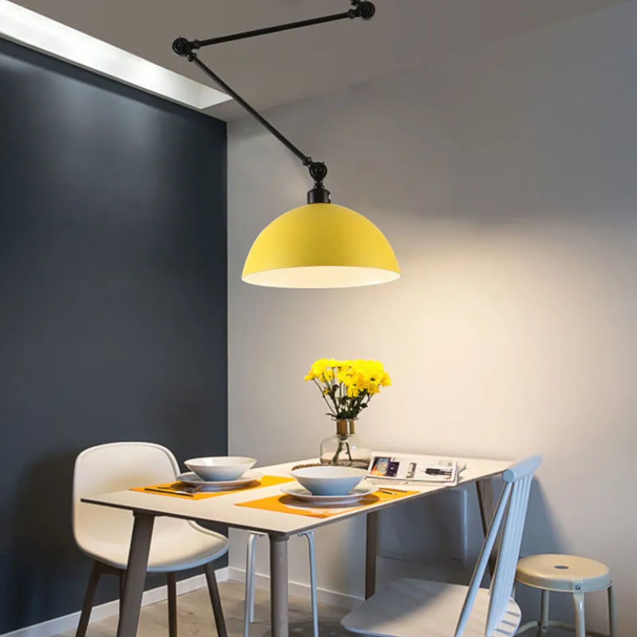 Nordic bowl extendable red iron semi-flush mount light — Matte Black / 110V-120V (US/CA)