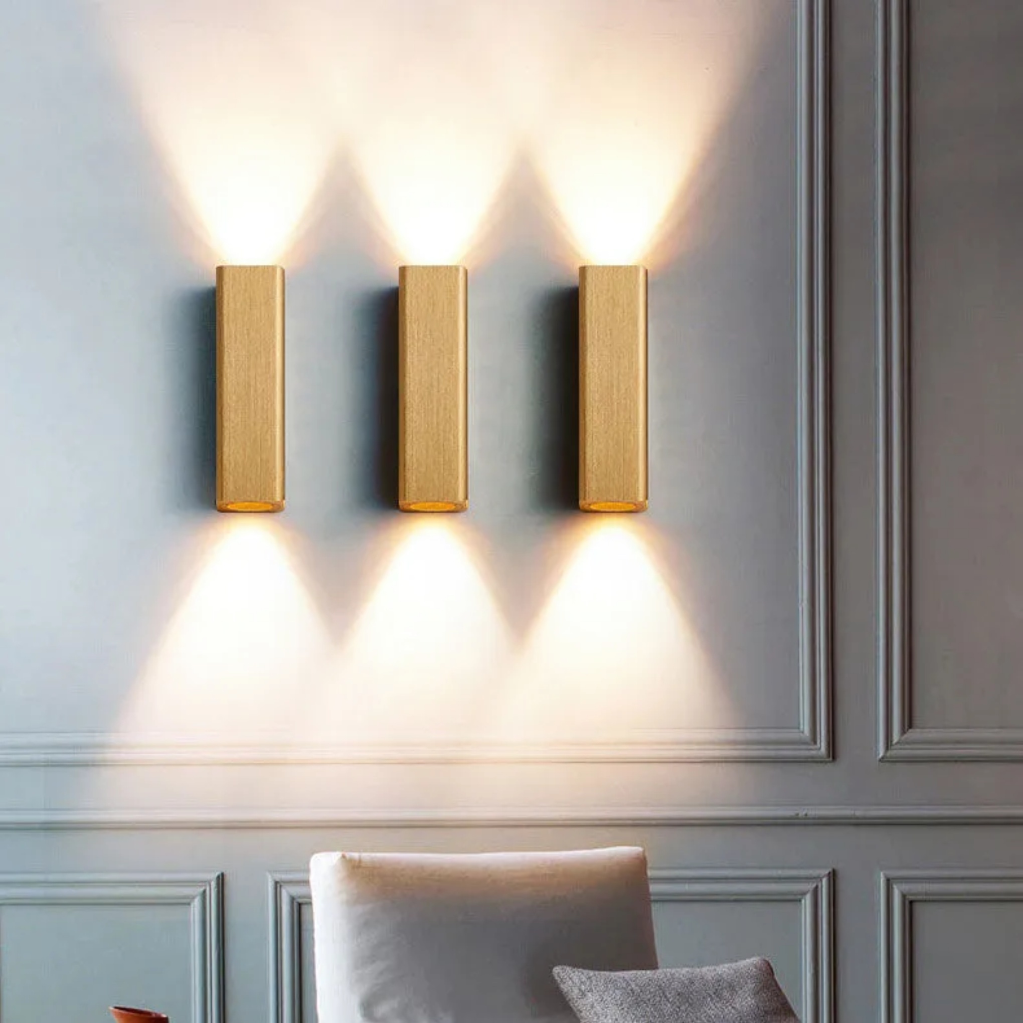 Nordic brushed rectangular gray wall sconces, Lighom — Small / Brushed Gold / 110V-120V (US/CA