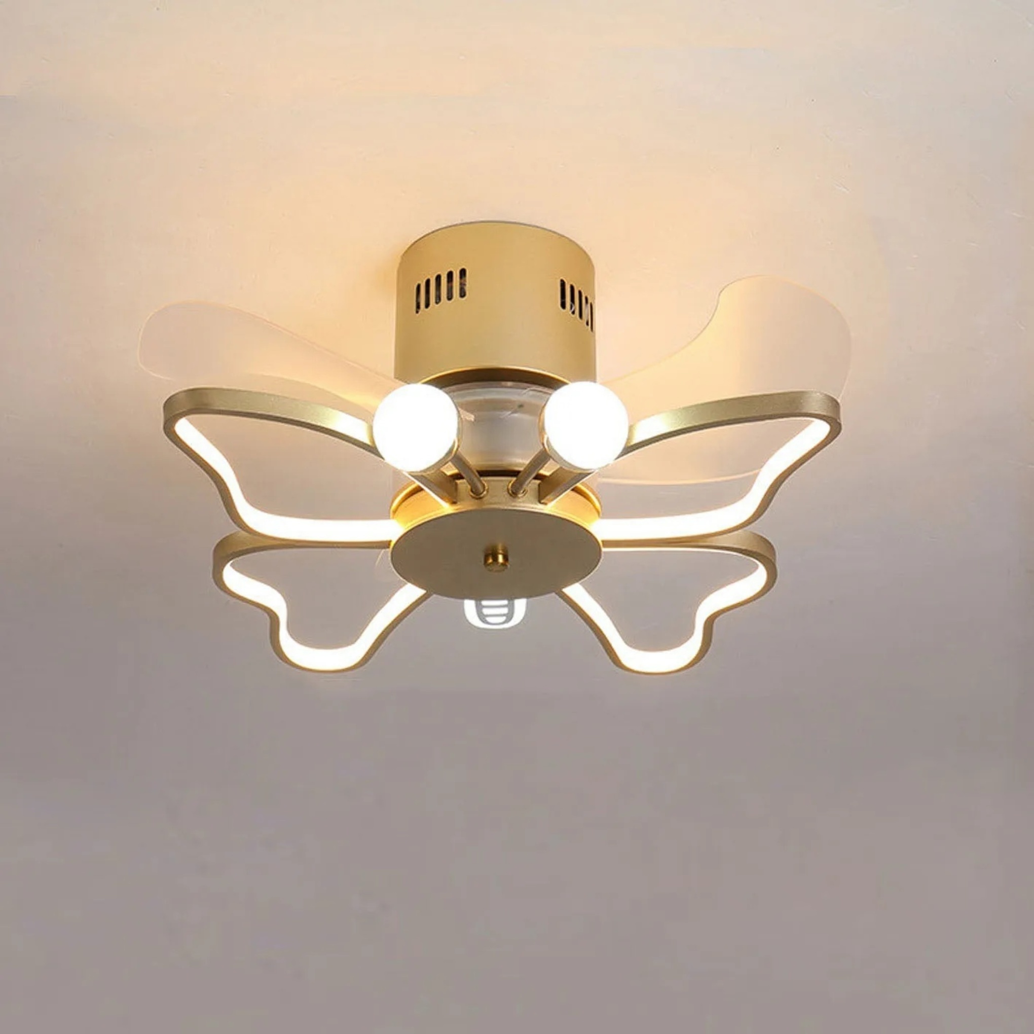 Creative butterfly semi-flush black acrylic ceiling fans, Lighom — Brushed Gold / 220V-240V (UK/AU