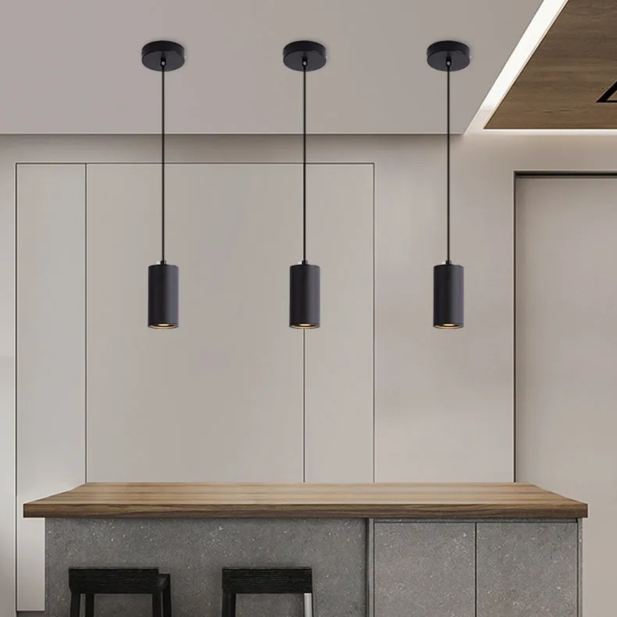 Black nordic column mini pendant lighting — Warm White (3000K) / Matte Black / 110V-120V (US/CA)