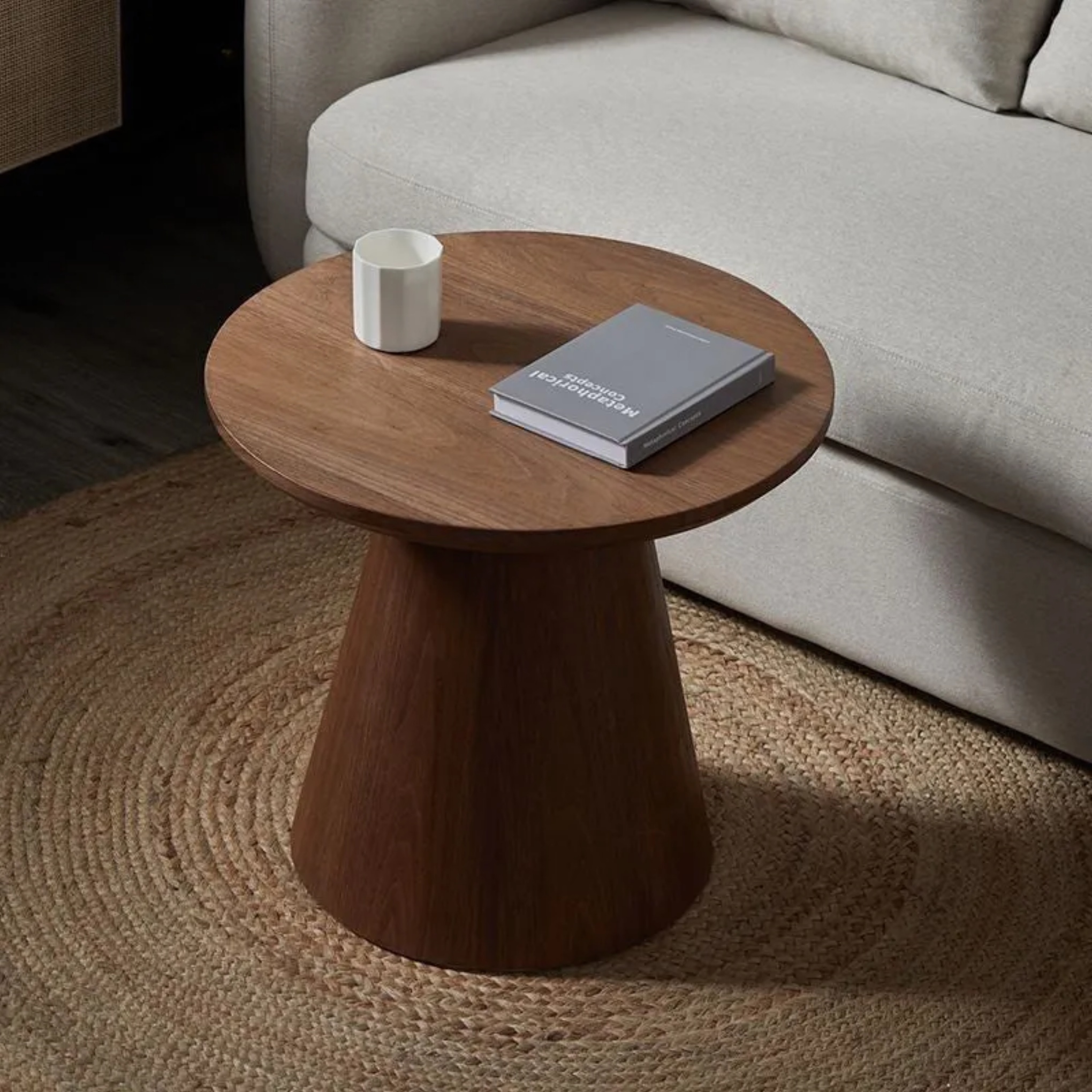 Nordic column cone coffee tables in wood glass