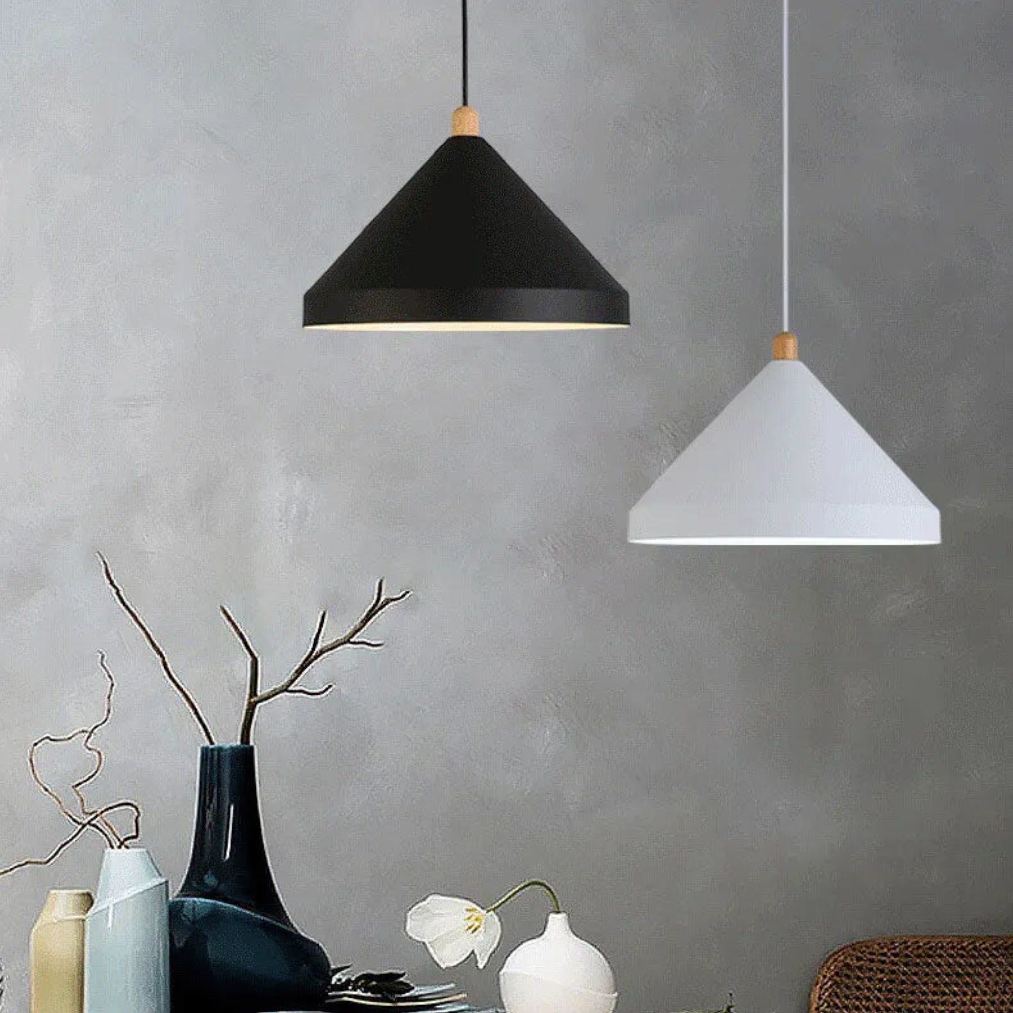 Nordic shade cone black pendant lighting, Lighom — Warm White (3000K) / Matte Black / 110V-120V (US/CA)