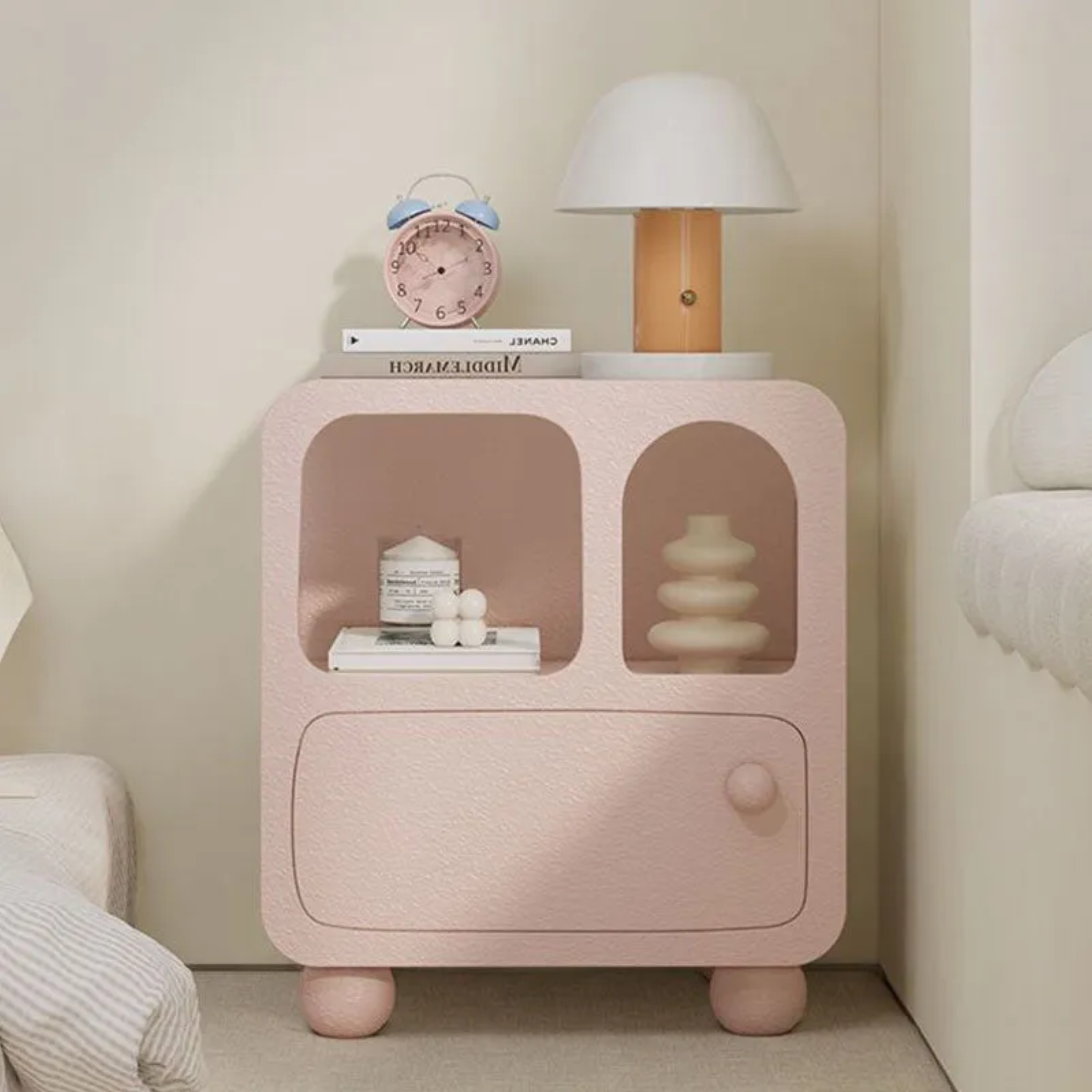 White nordic 1-drawer board nightstands