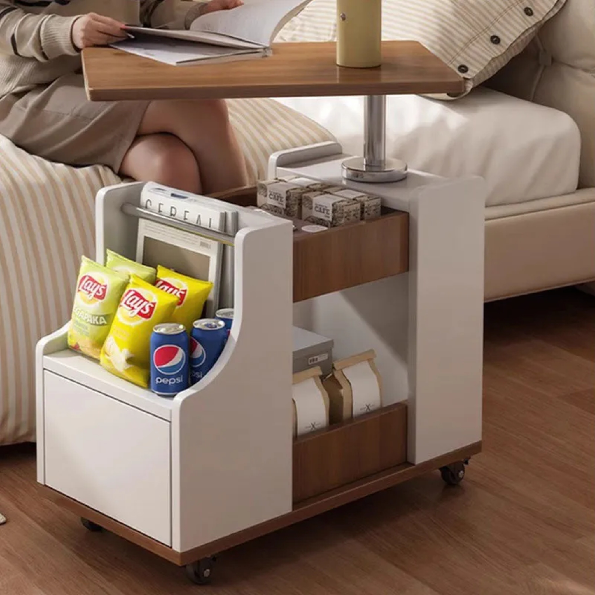 Lighom nordic trapezoid rotatable walnut end & side tables