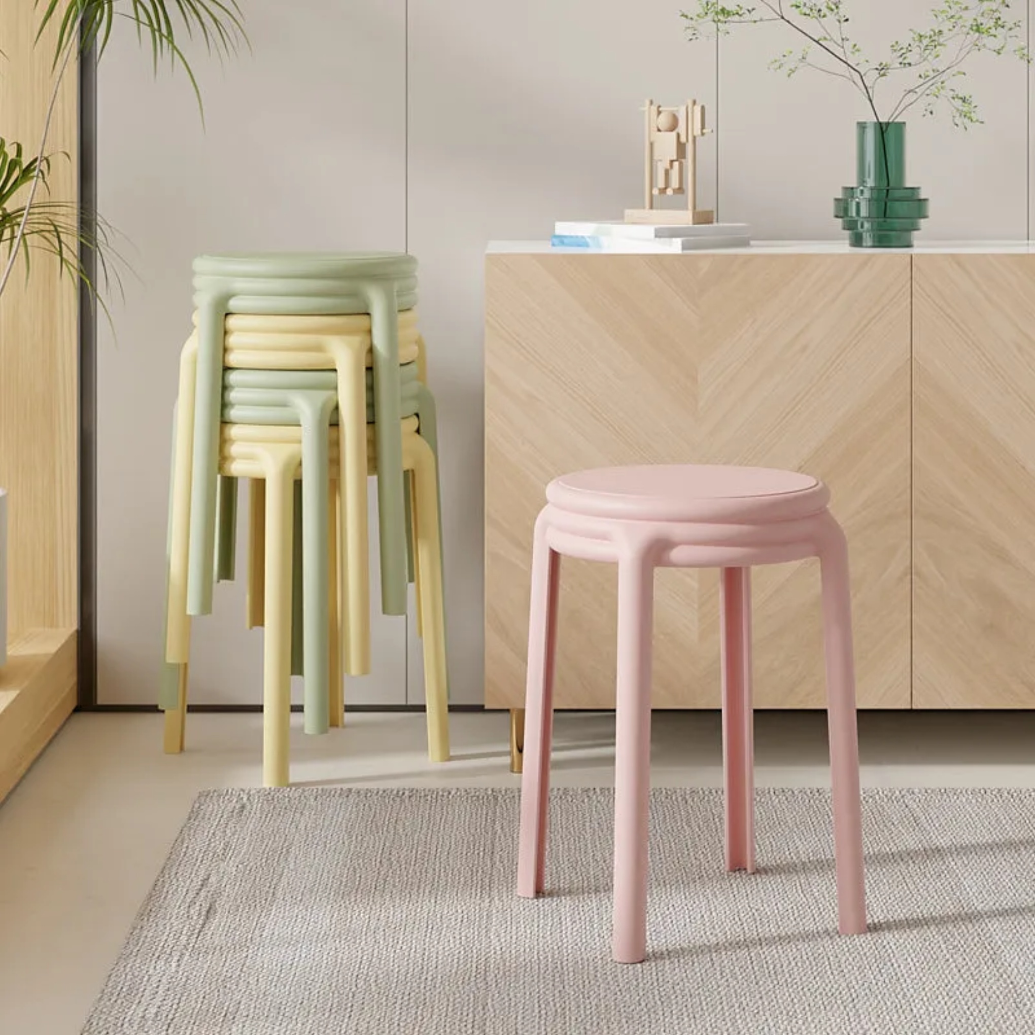 Nordic geometric stackable accent chairs in metal — White